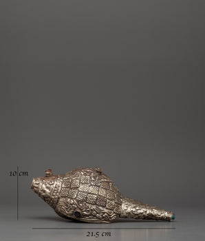 Handmade Tibetan Conch Shell | Silver-Plated with Coral & Turquoise Stones
