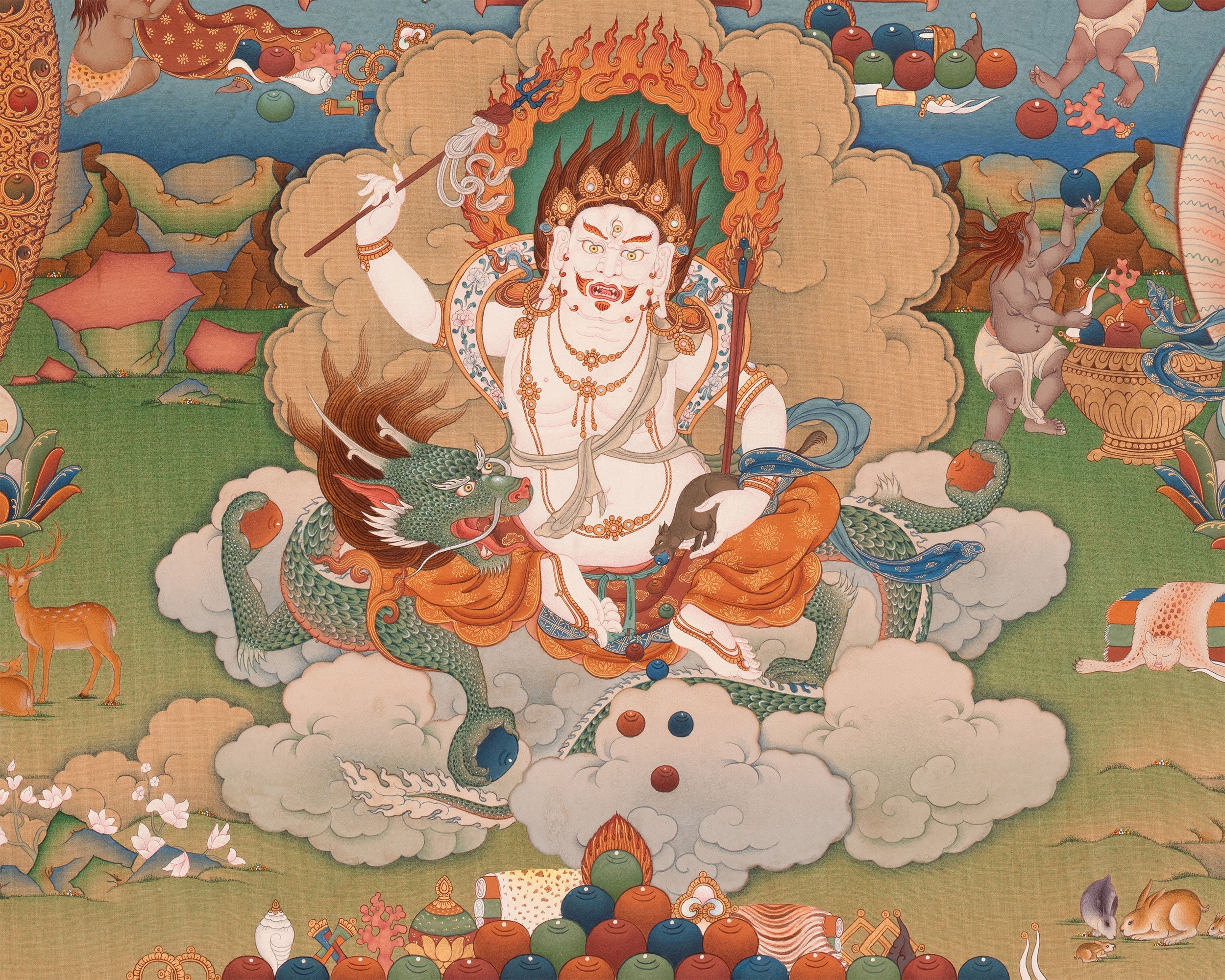 5 Dzambhala | The Buddha of Wealth Thangka Print | High Quality Giclee