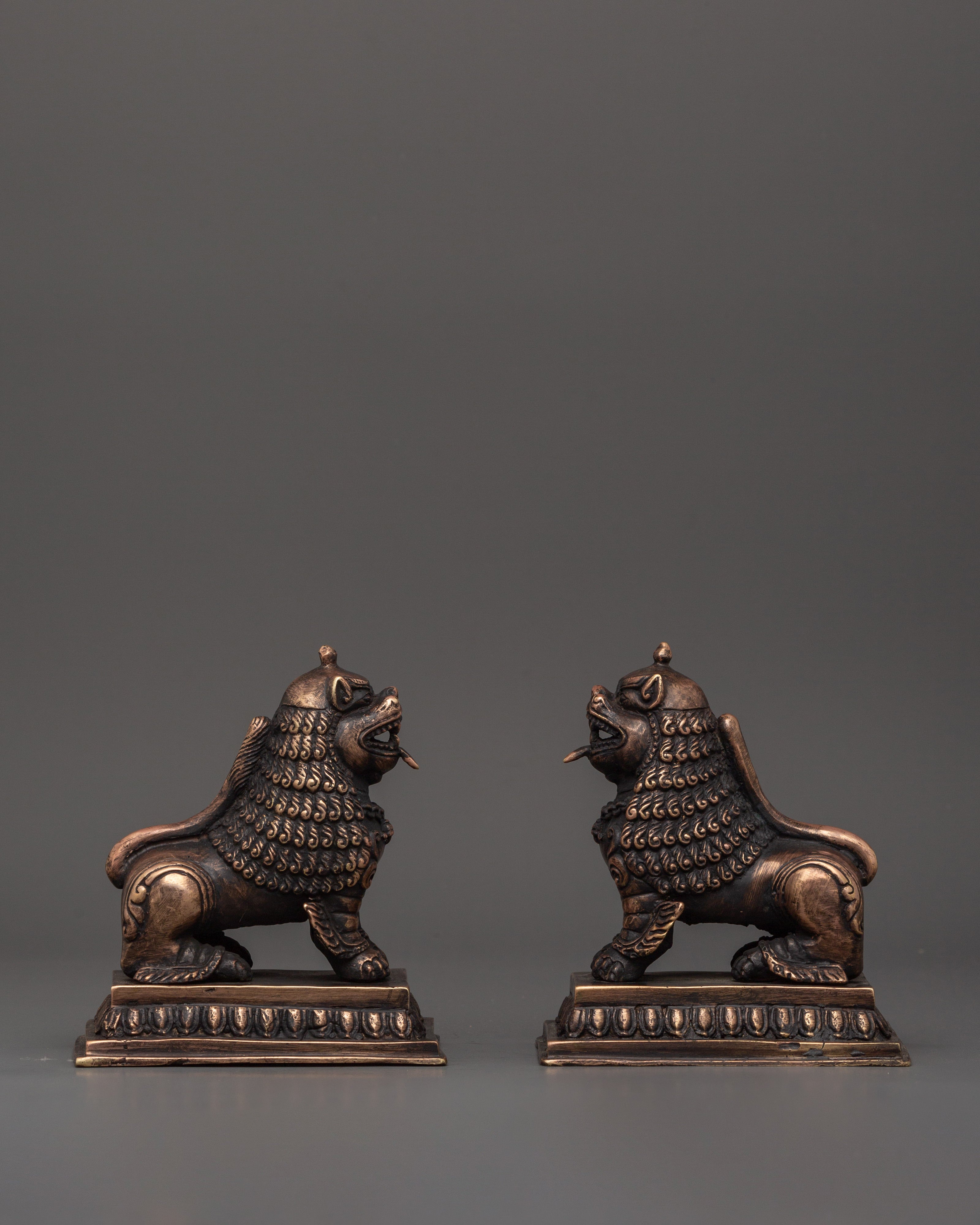 Copper Lion Set for Decor | Tibetan Guardian Lions