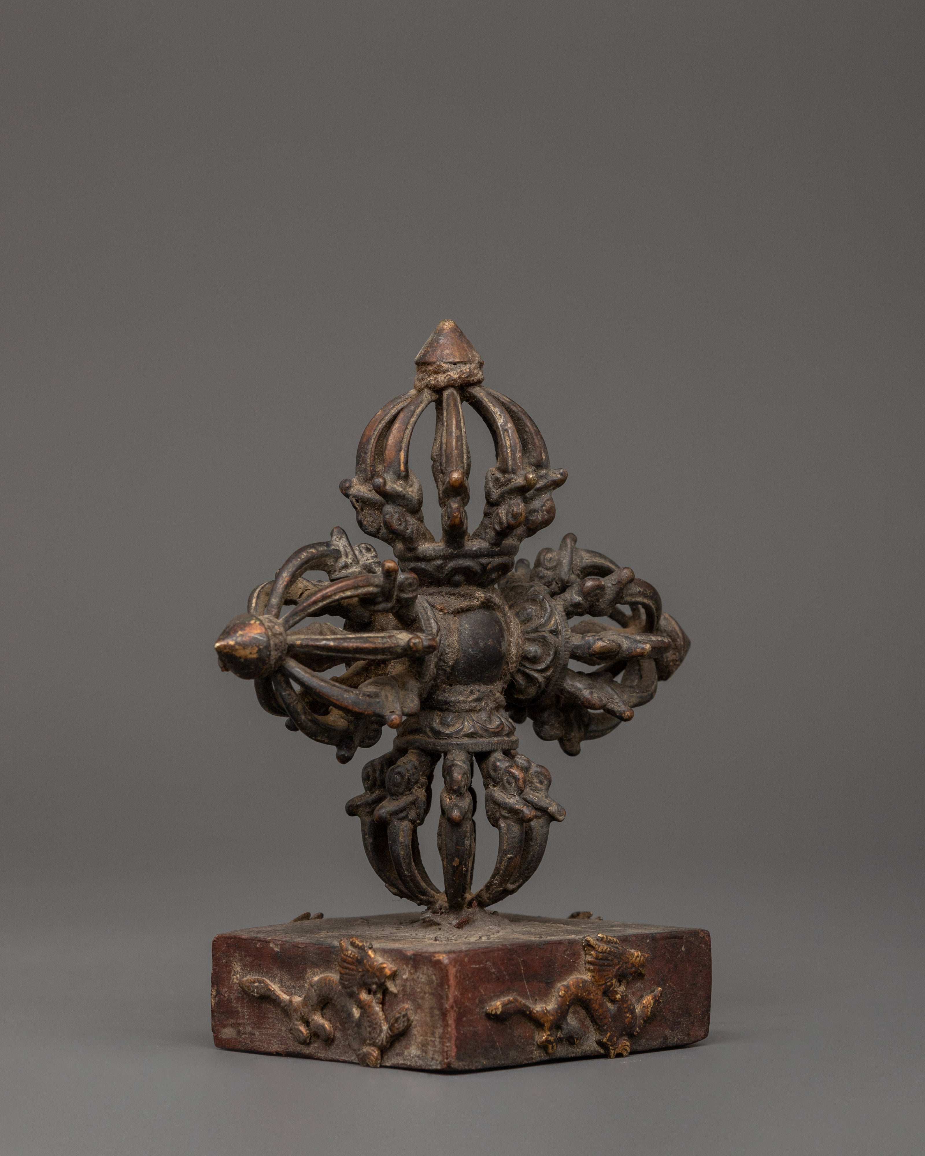 Buddhist Vishwo Vajra with Stand | Handcrafted Copper Ritual Dorje