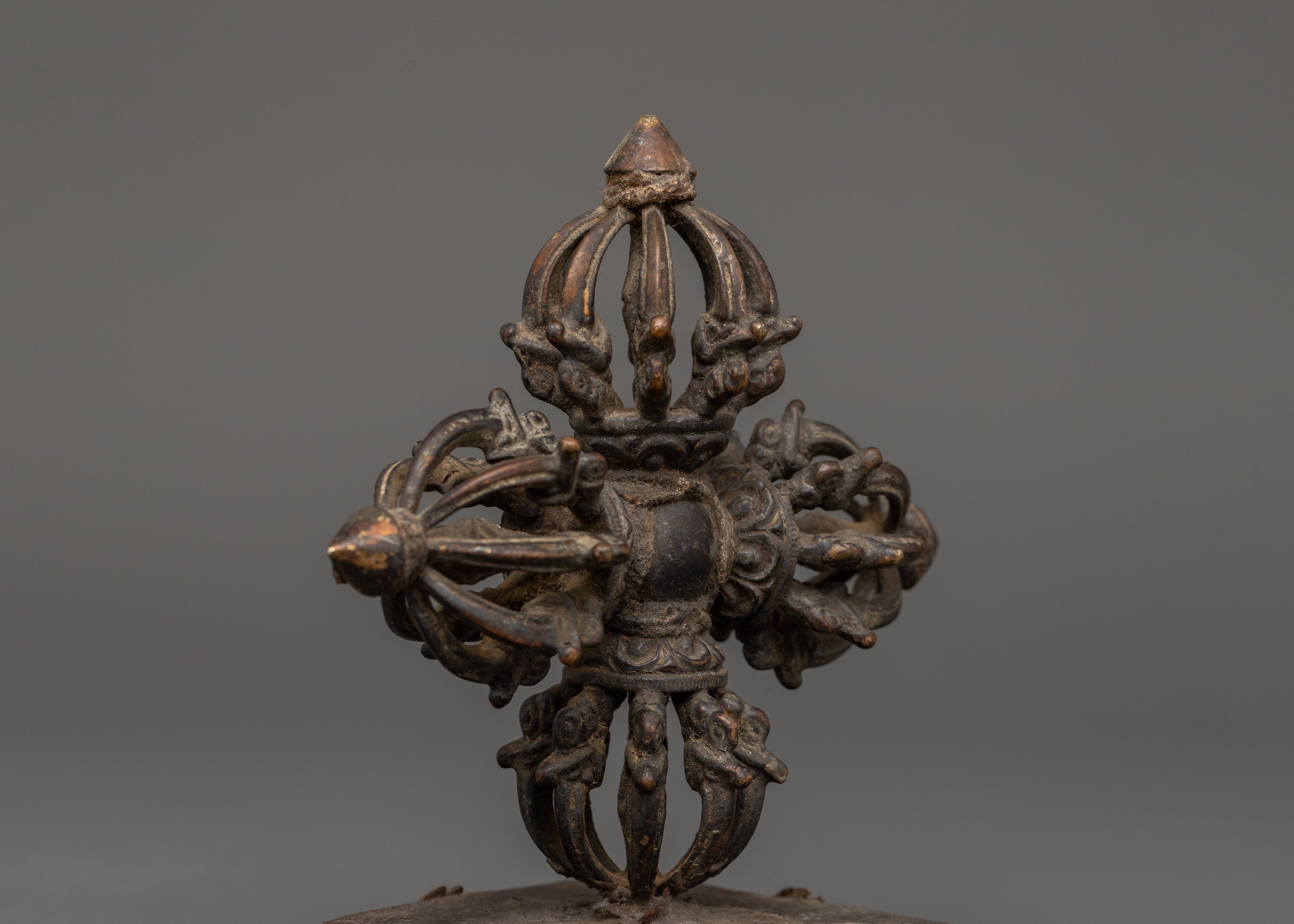 Buddhist Vishwo Vajra with Stand | Handcrafted Copper Ritual Dorje