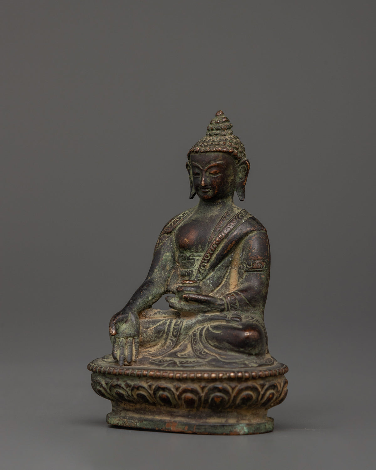 Tibetan Ratnasambhara Buddha Statue | Oxidized Copper Spiritual Sculpture