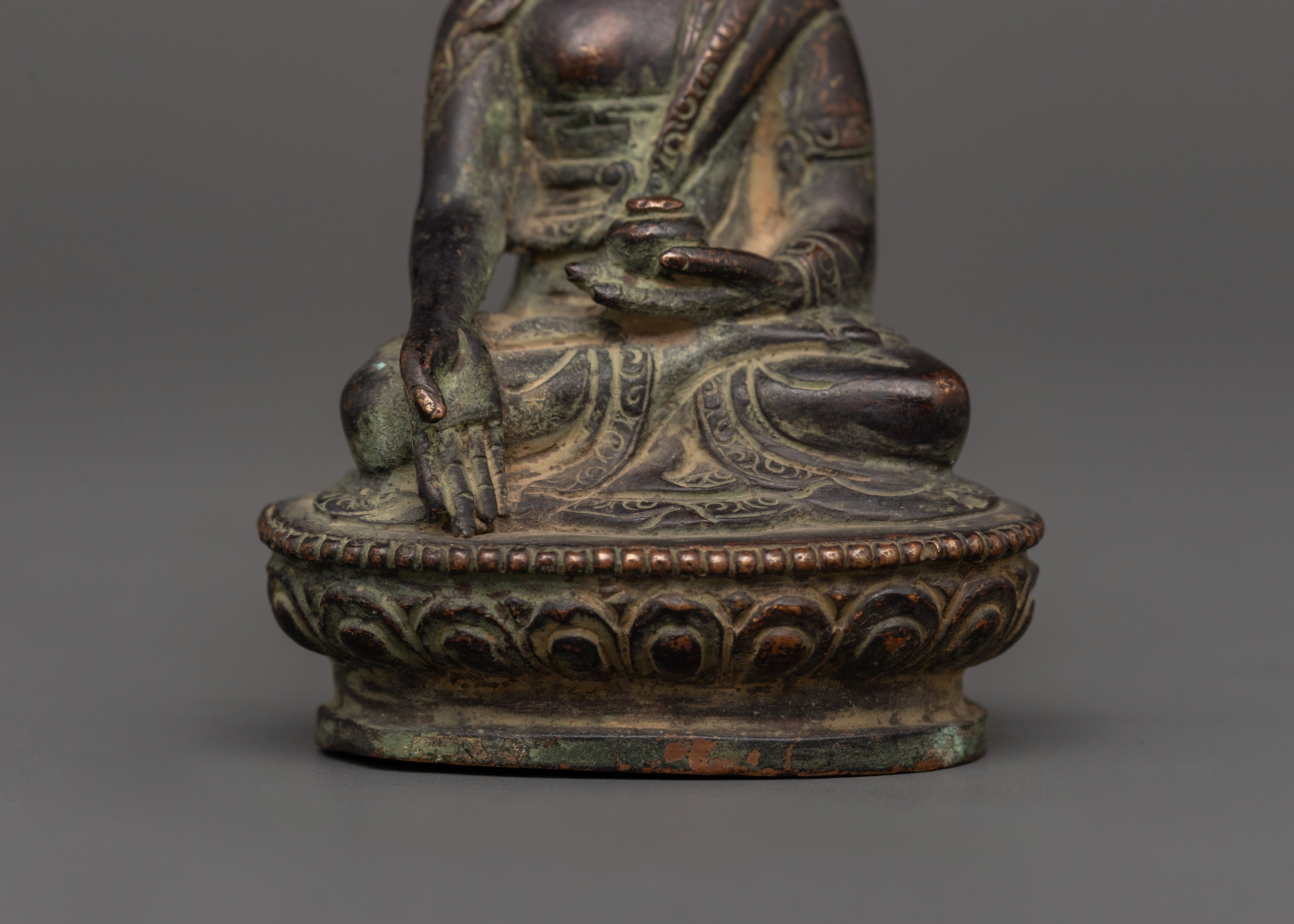 Tibetan Ratnasambhara Buddha Statue | Oxidized Copper Spiritual Sculpture