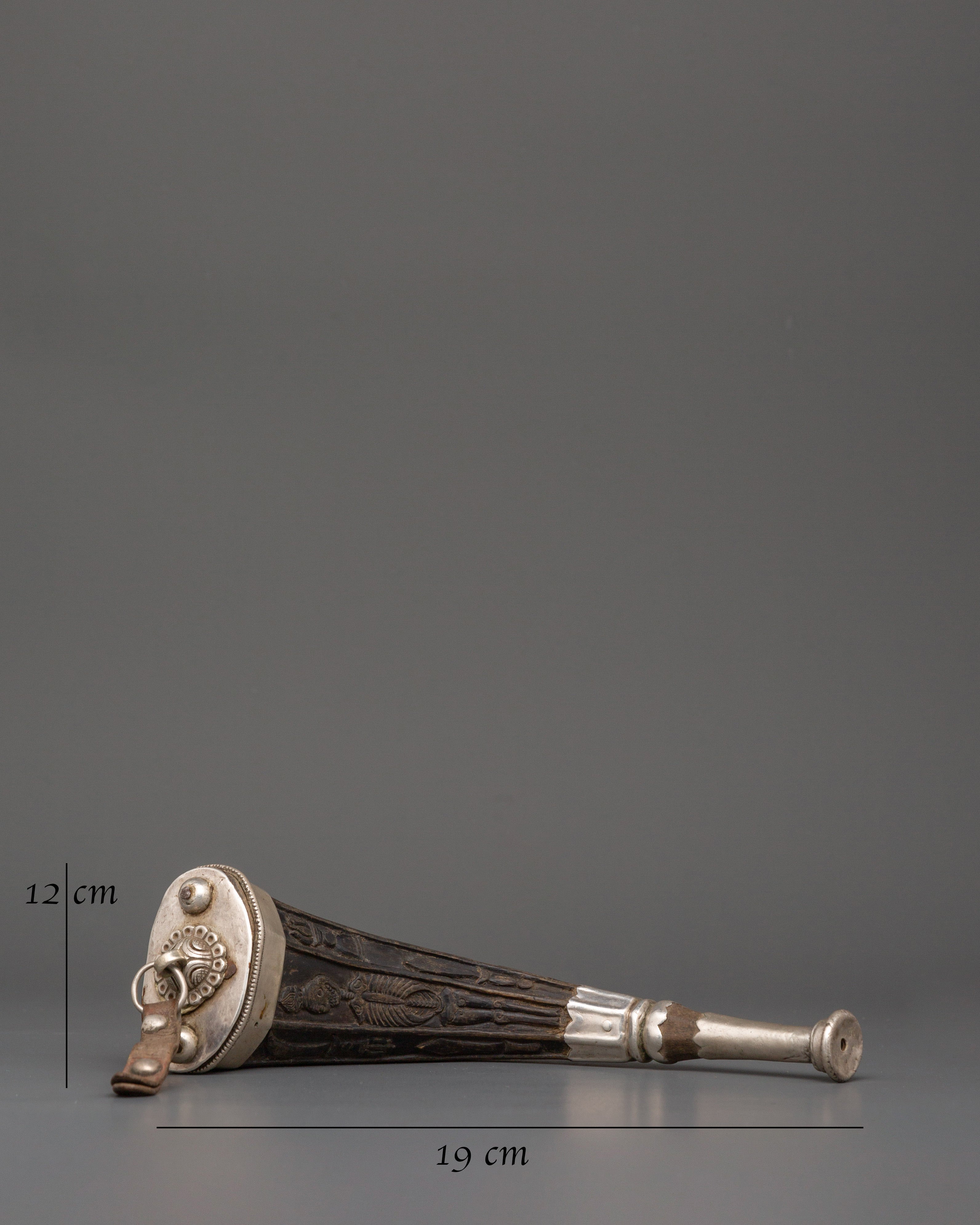 Tibetan Snuff Horn with Pure Silver | Handcrafted Ethically Sourced Yak Horn Snuff