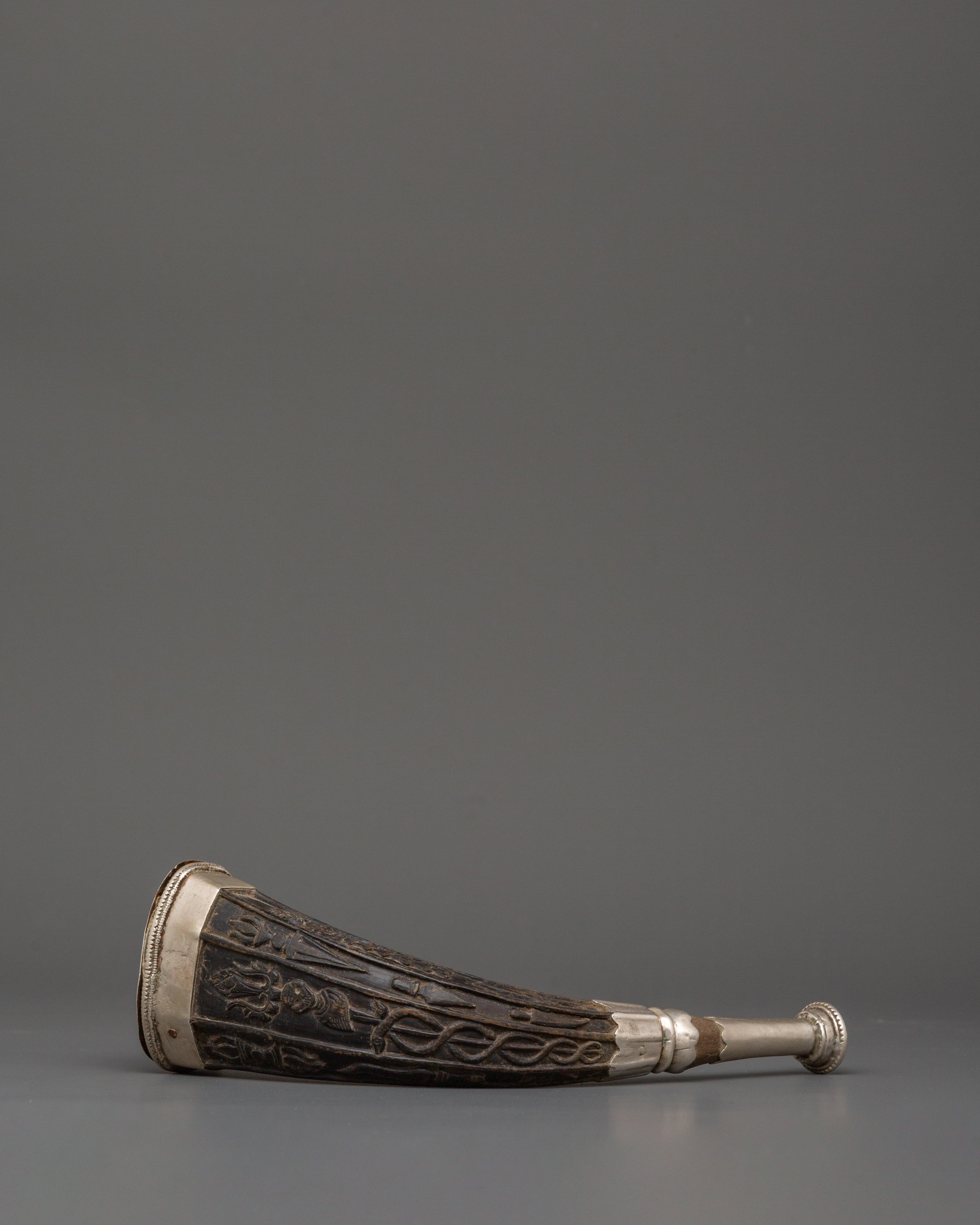 Tibetan Snuff Horn with Pure Silver | Handcrafted Ethically Sourced Yak Horn Snuff