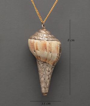 Handcrafted Conch Shell Locket | Pure Silver Tibetan Symbol Pendant