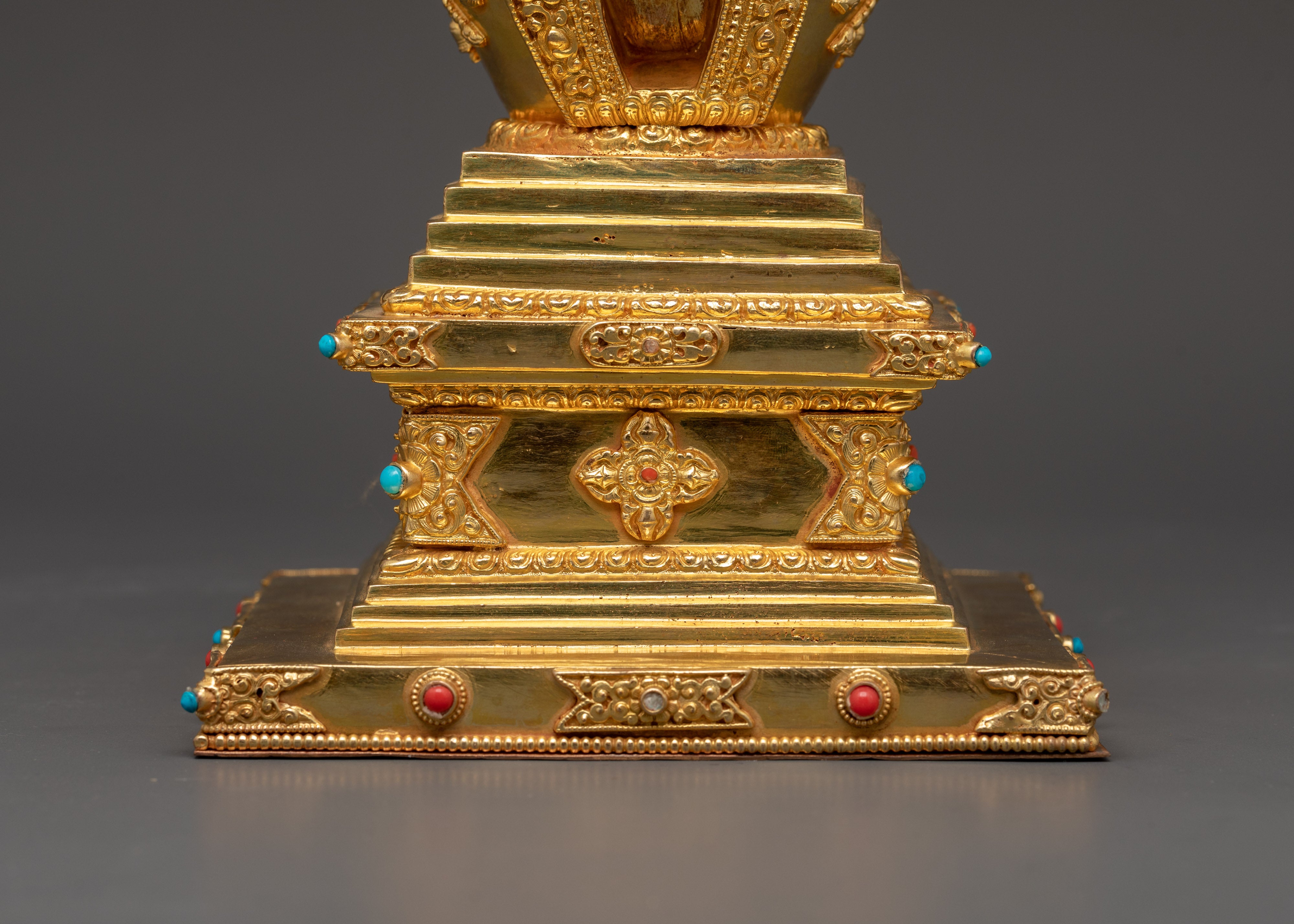 Traditional Tibetan Stupa Art | Copper Gold Plated Stupa Sculpture