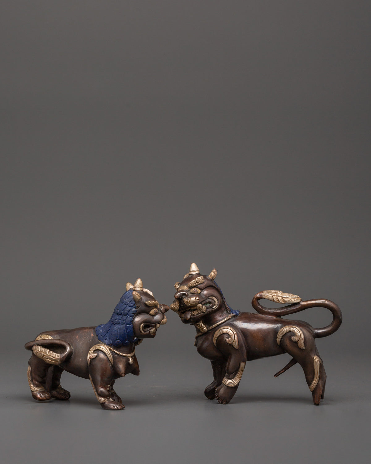 Tibetan Snow Lion Statue Set | Handcrafted Buddhist Guardian Figures