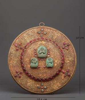 Wall Hanging Madala with Bodhisattvas | Inlaid Mandala with Turquoise, Coral, and Ruby