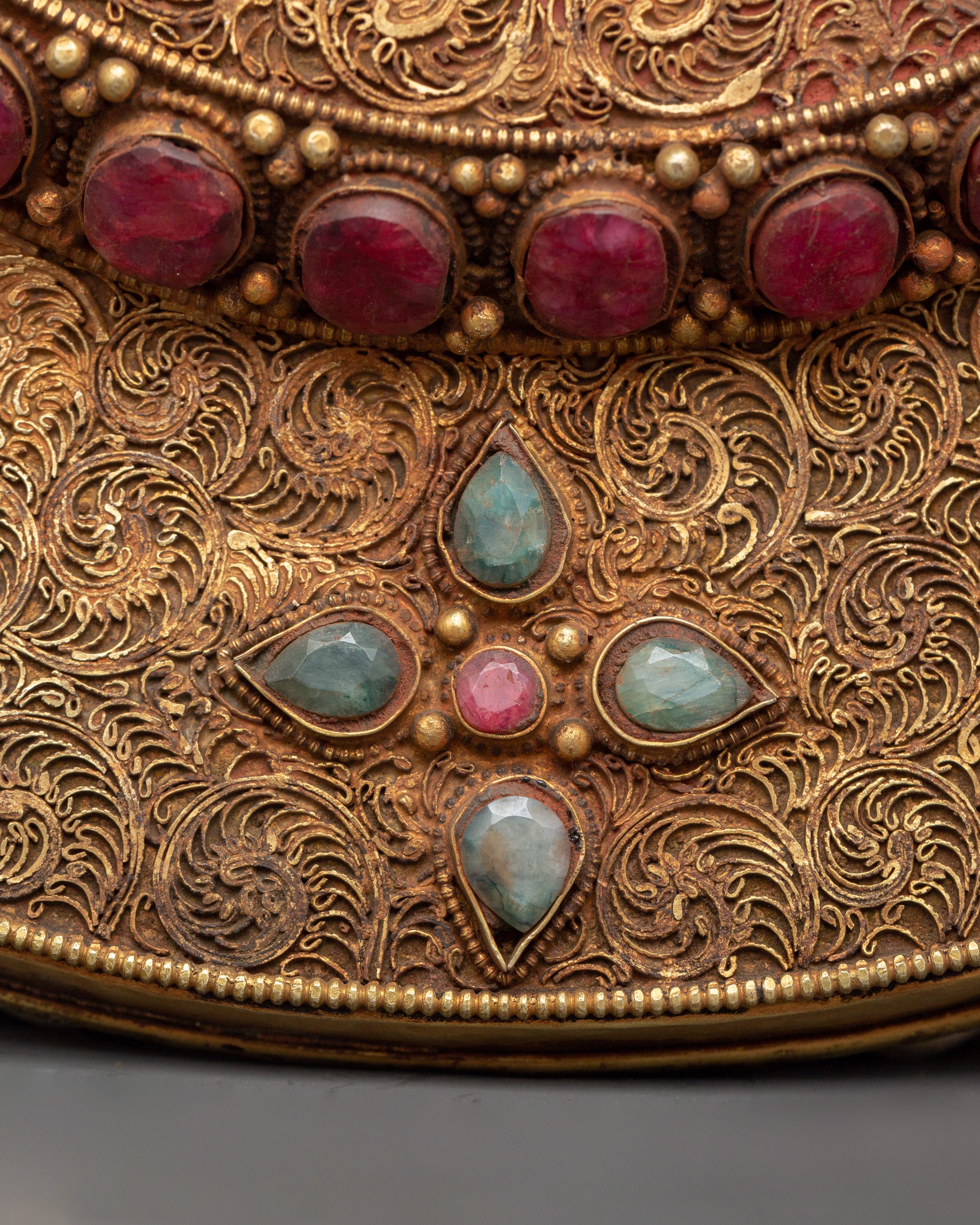 Wall Hanging Madala with Bodhisattvas | Inlaid Mandala with Turquoise, Coral, and Ruby