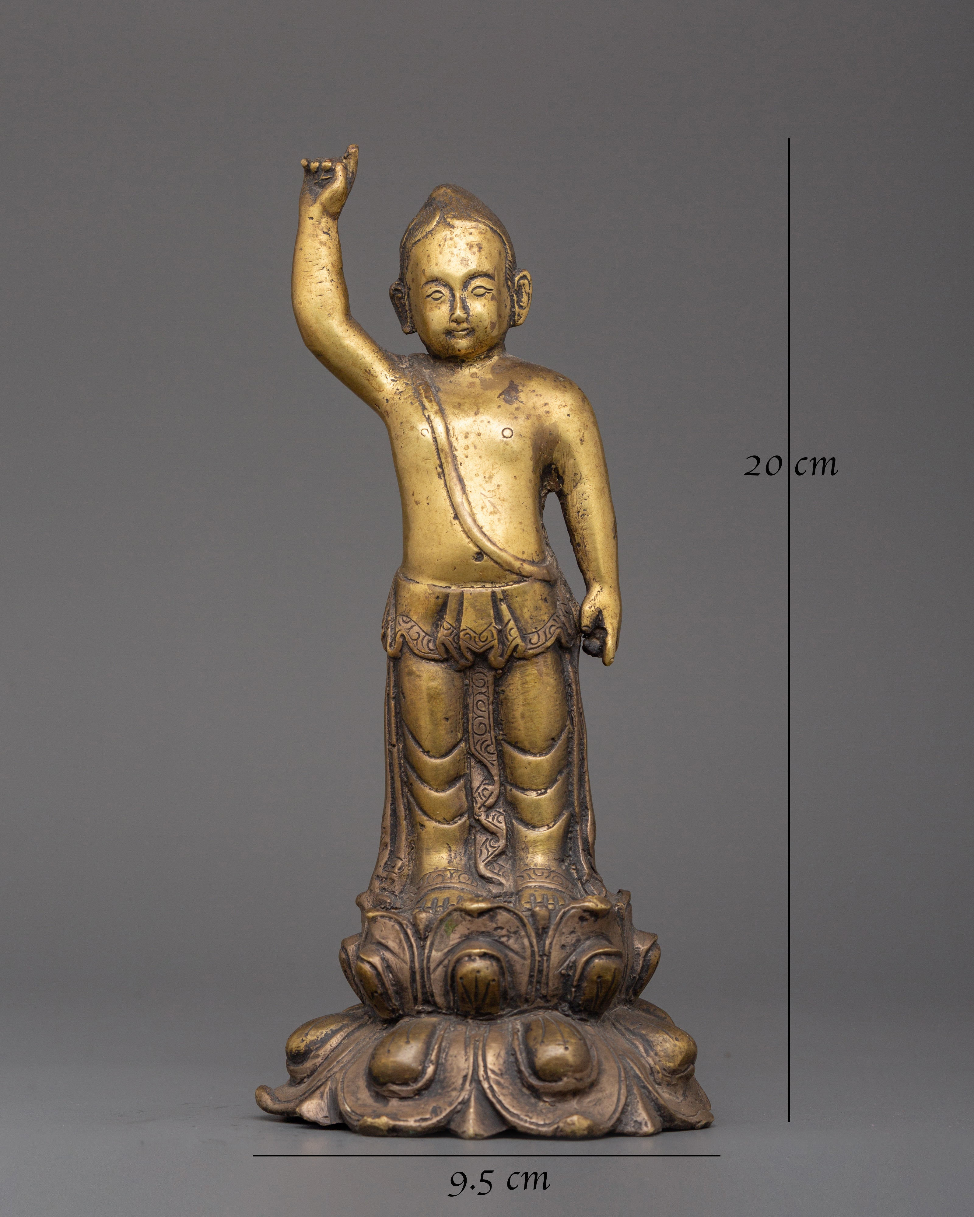 Handcrafted Siddhartha Gautam Statue | Brass Standing Buddha in Birth Gesture Pose