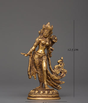 Handcrafted Standing Green Tara Statue | Tibetan Goddess Sculpture in Flowing Pose