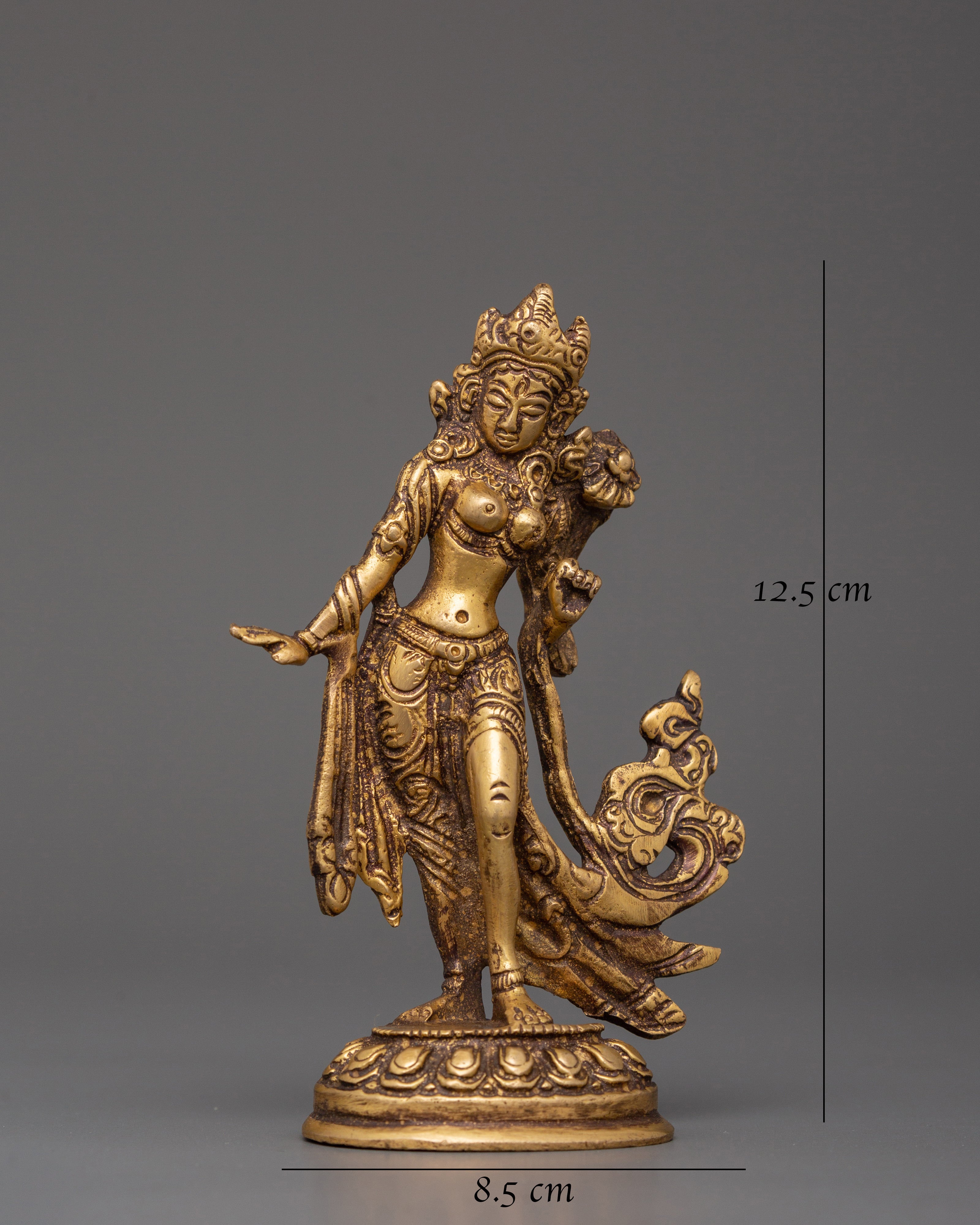 Handcrafted Standing Green Tara Statue | Tibetan Goddess Sculpture in Flowing Pose