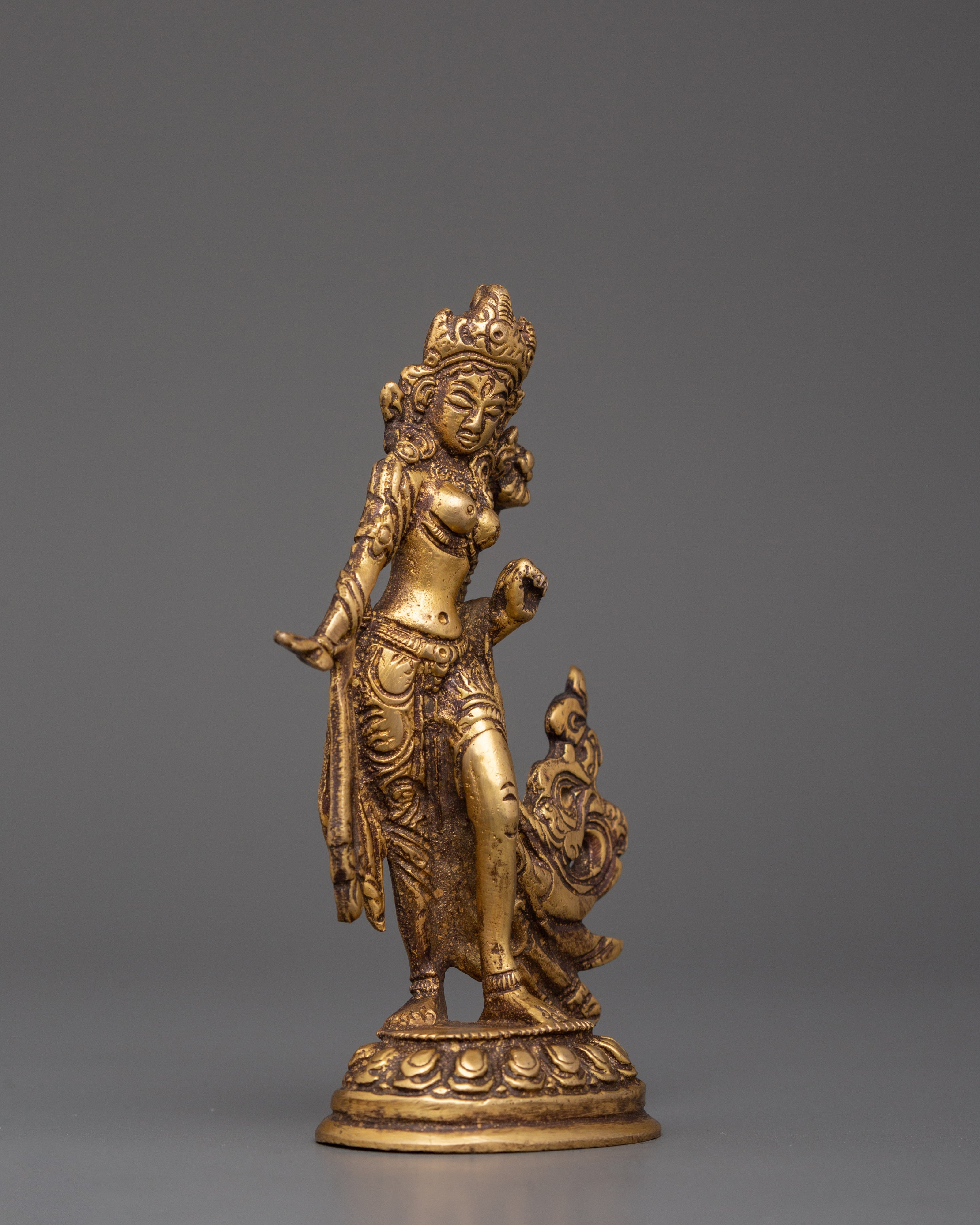Handcrafted Standing Green Tara Statue | Tibetan Goddess Sculpture in Flowing Pose