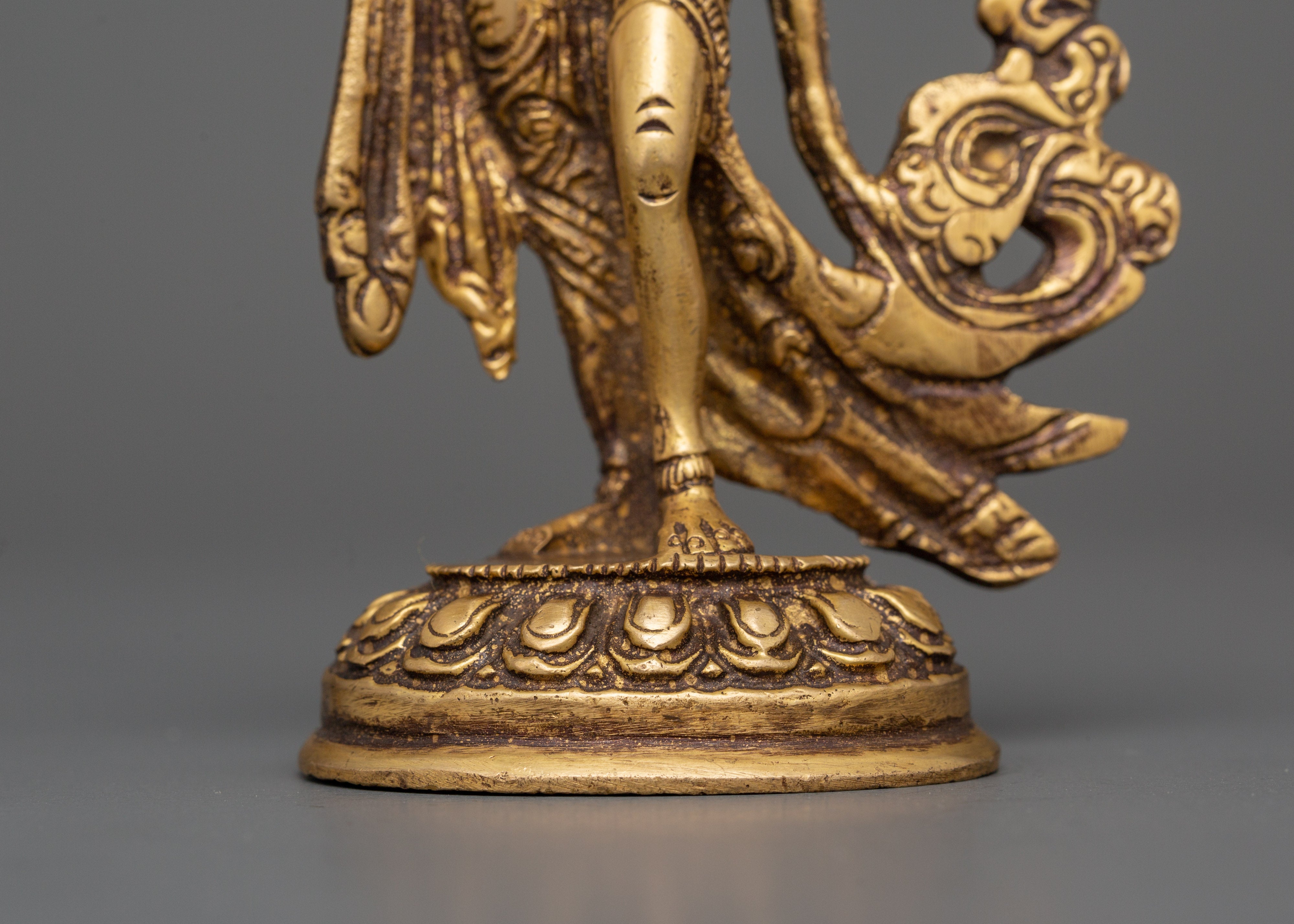 Handcrafted Standing Green Tara Statue | Tibetan Goddess Sculpture in Flowing Pose