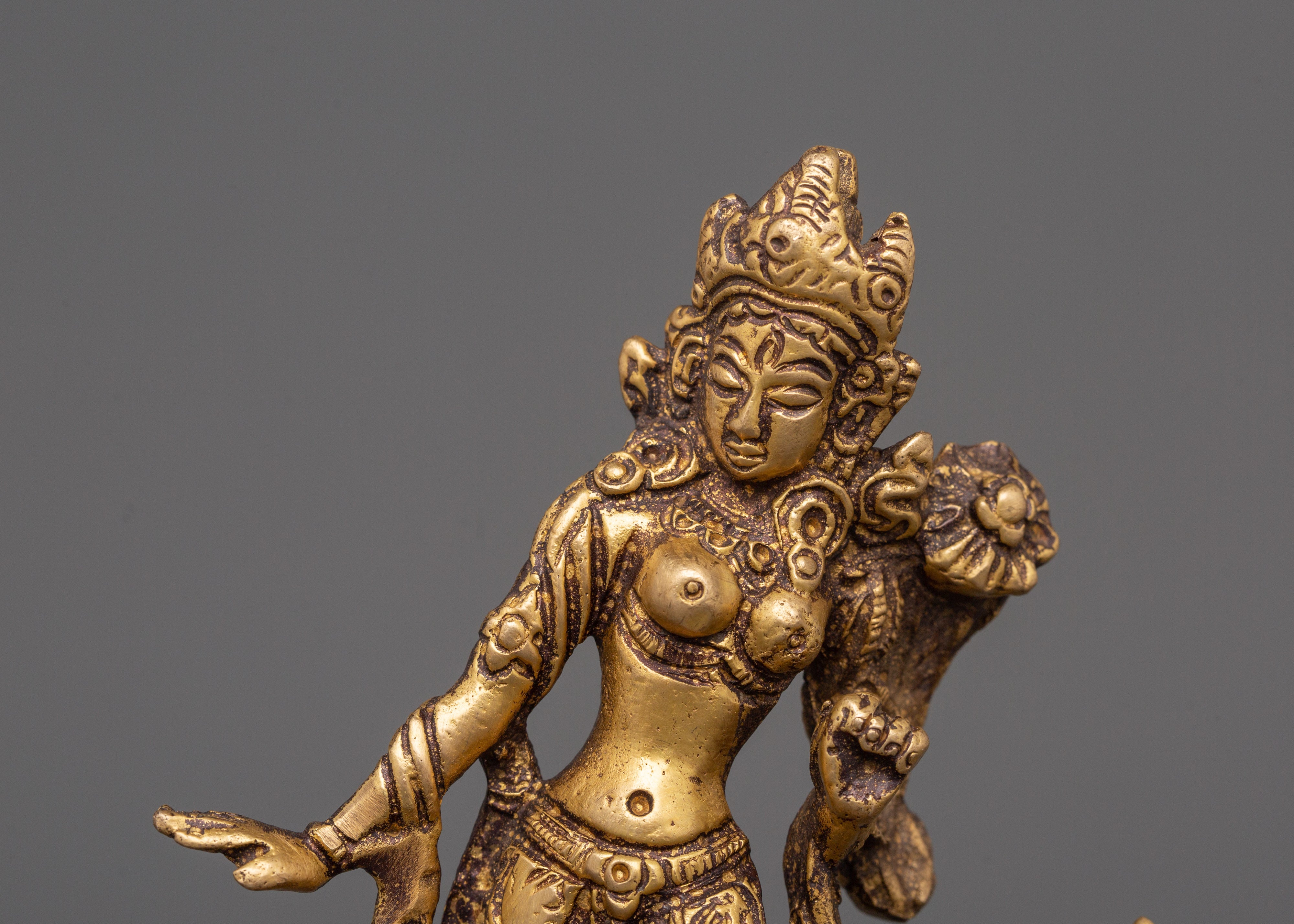 Handcrafted Standing Green Tara Statue | Tibetan Goddess Sculpture in Flowing Pose