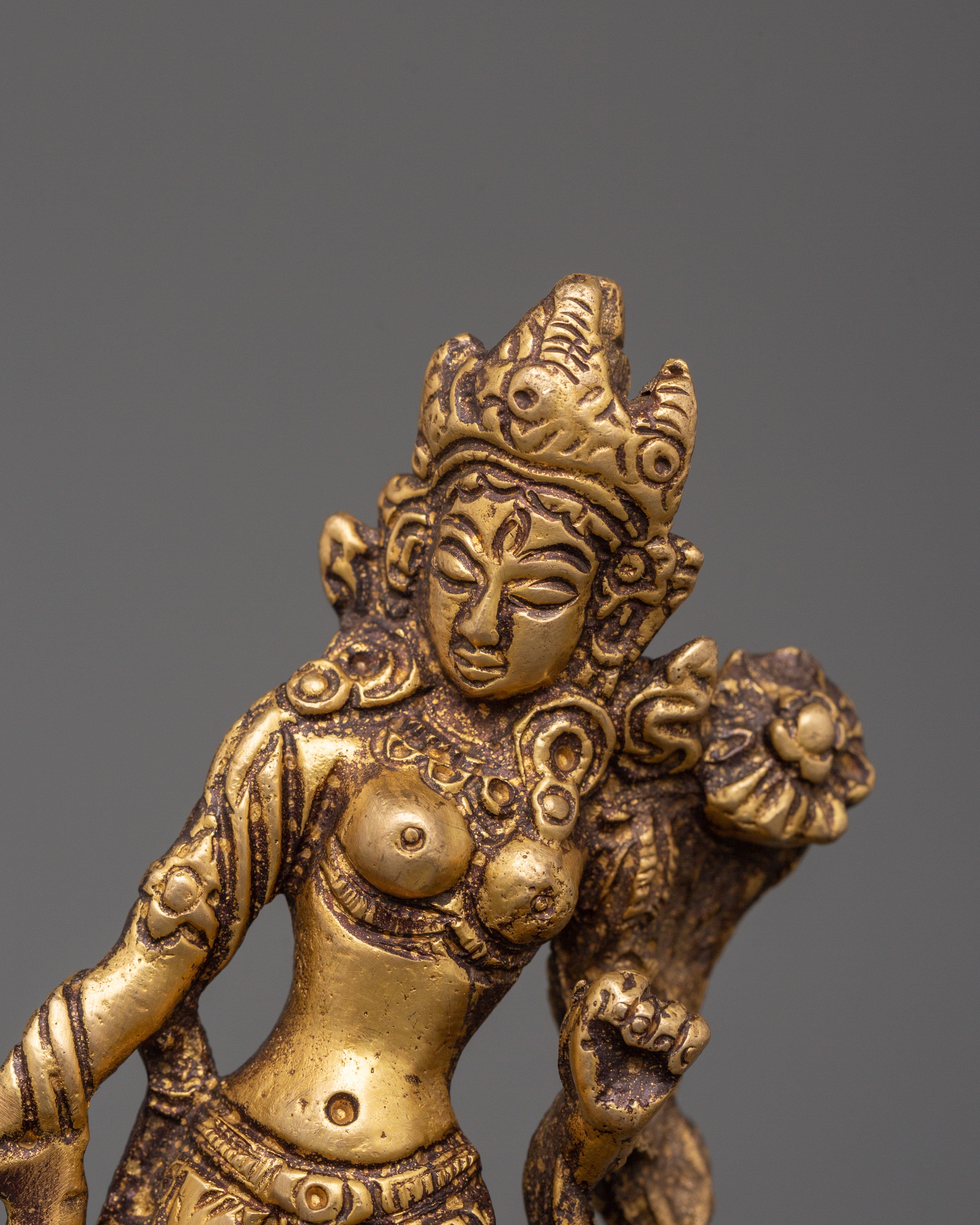 Handcrafted Standing Green Tara Statue | Tibetan Goddess Sculpture in Flowing Pose