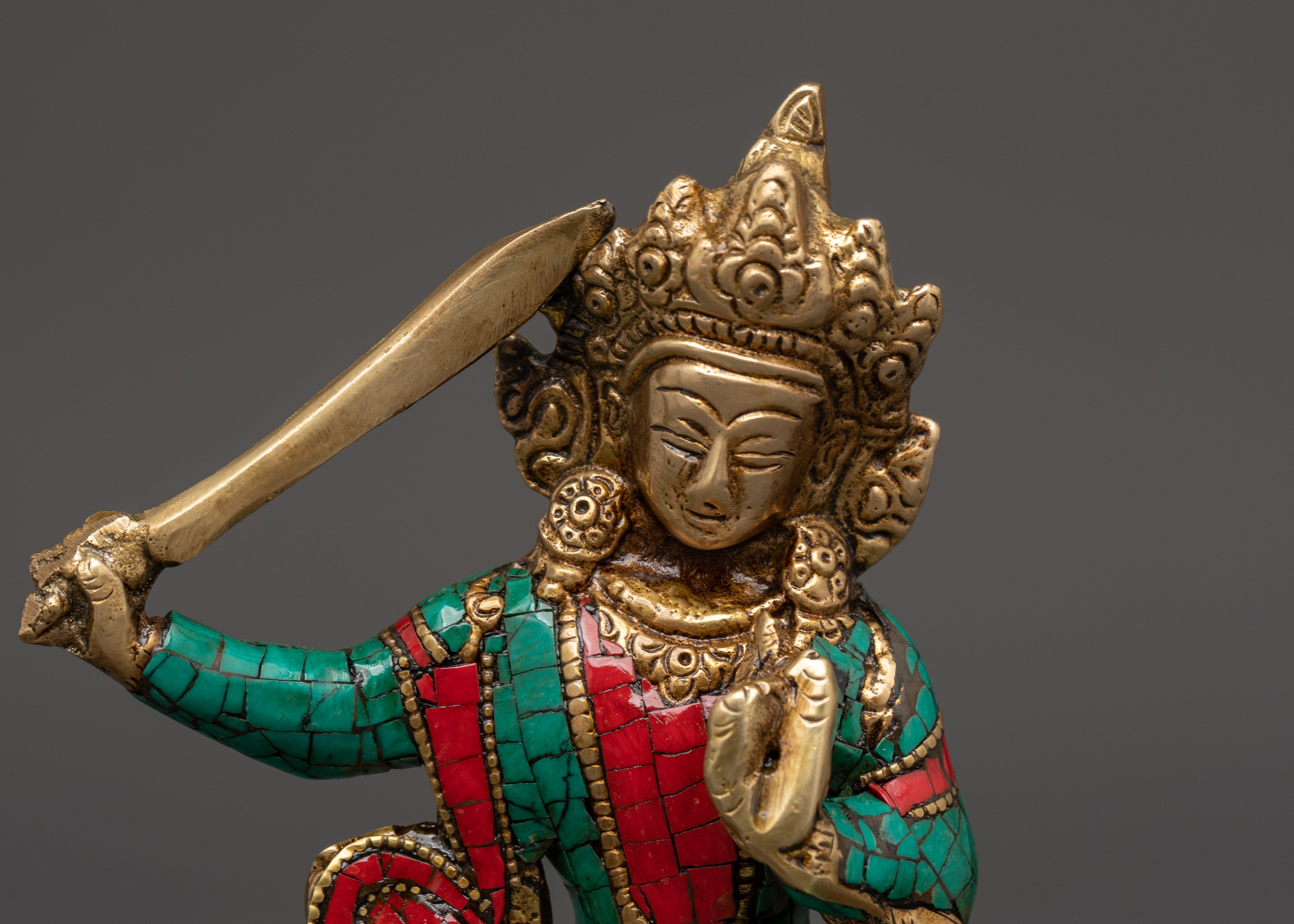 Handcrafted Brass Manjushri Statue | Spiritual Bodhisattva Art for Meditation