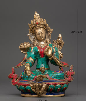 Handcrafted Brass Green Tara Statue | Tibetan Goddess Art