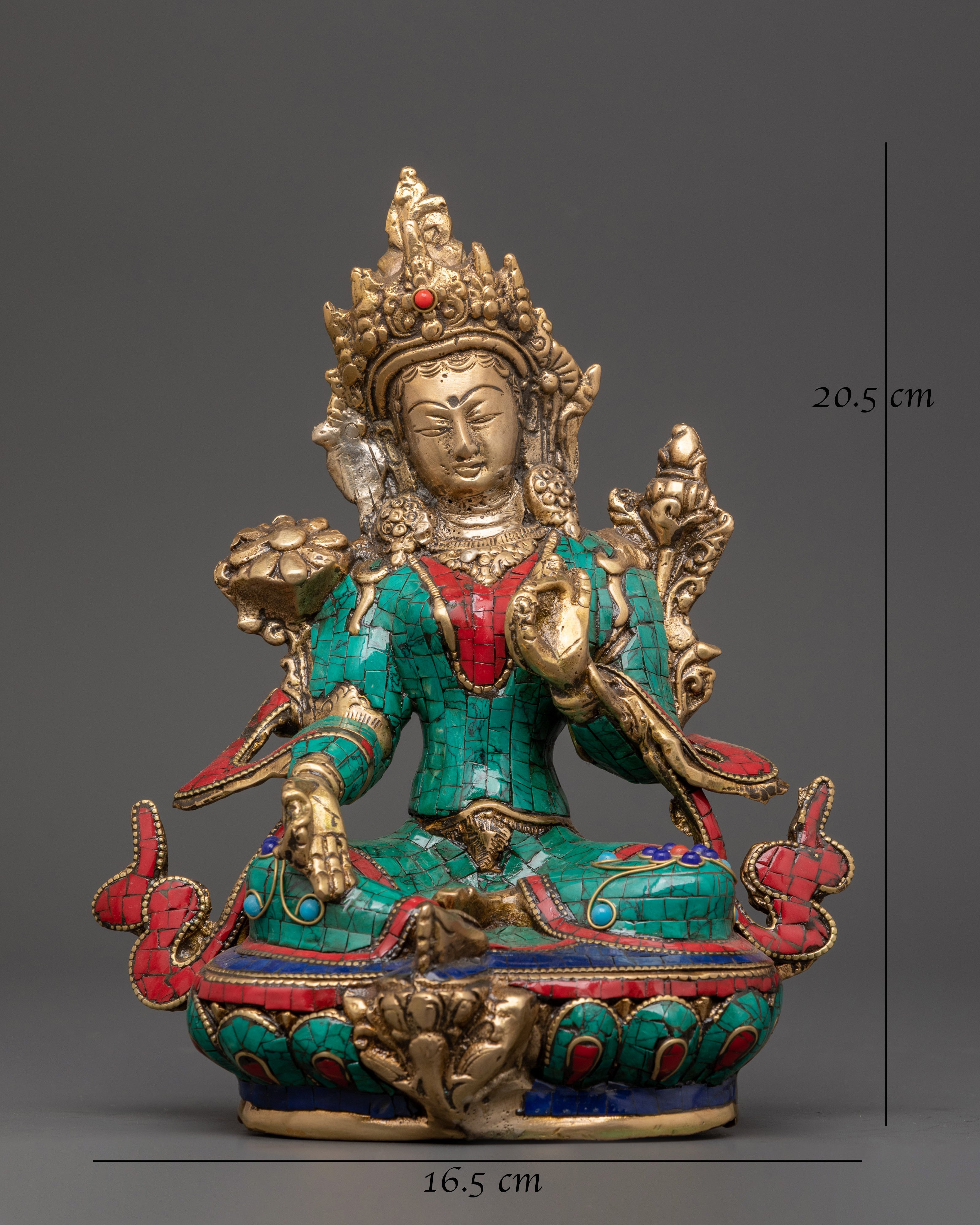 Handcrafted Brass Green Tara Statue | Tibetan Goddess Art