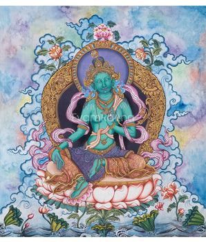 Green Tara Buddha Goddess High-Quality Giclee Print | Traditional Nepali Deity Art For Spiritual Room Decor