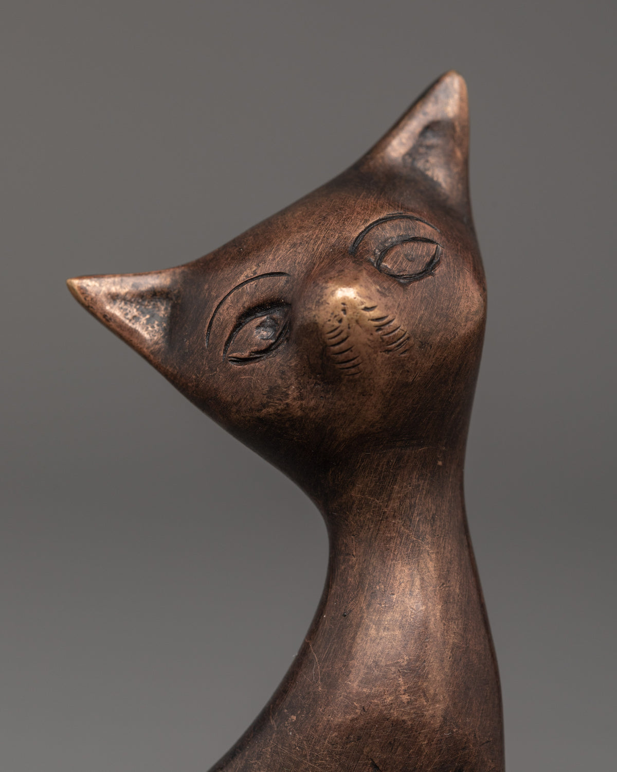Handcrafted Decorative Cat Figurine Set | Oxidized Copper Cat Sculpture