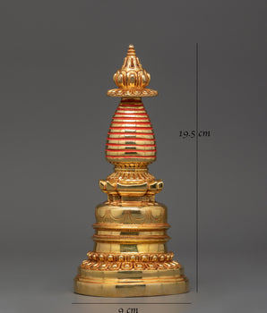 Tibetan Buddhist Gold-Plated Stupa | Spiritual Stupa for Altar or Shrine