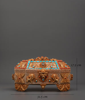 Himalayan Box with Filigree Work | Sacred Gemstone Inlay
