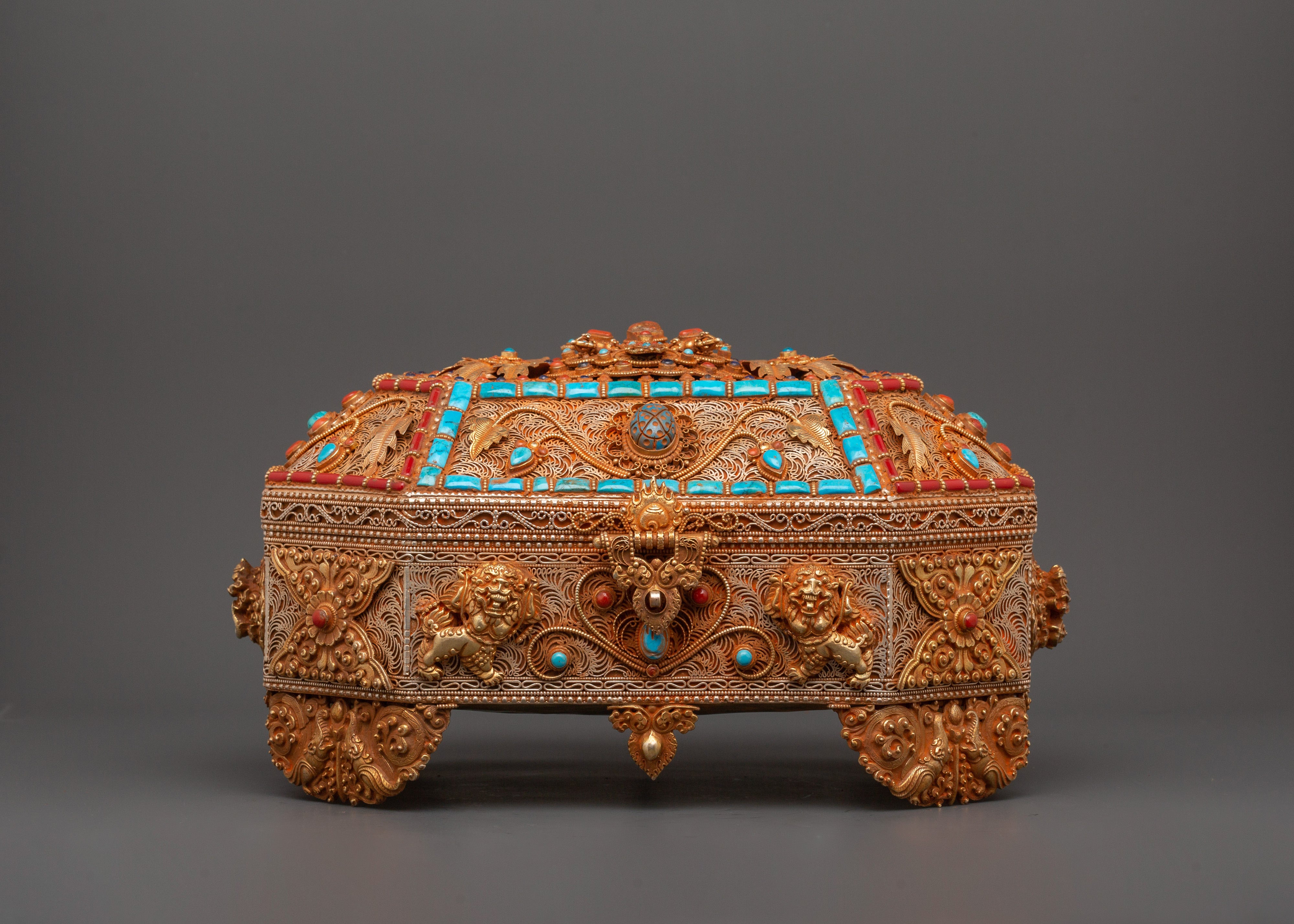 Himalayan Box with Filigree Work | Sacred Gemstone Inlay