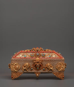 Tibetan Treasure Box with Turquoise and Coral