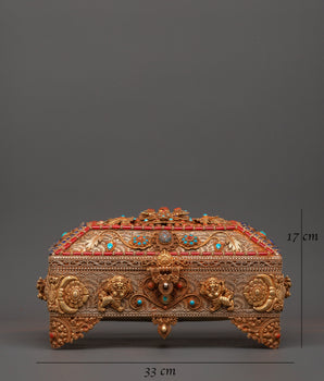 Tibetan Treasure Box with Turquoise and Coral | Buddhist Decor