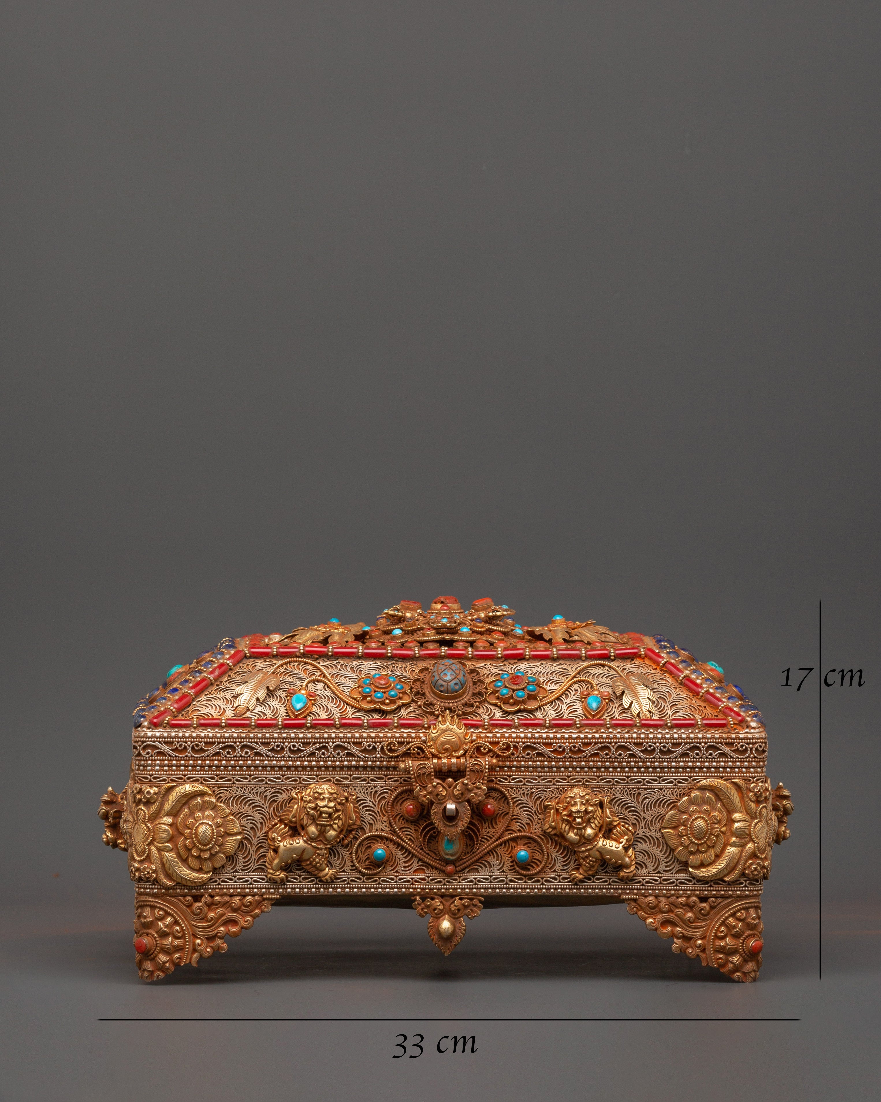 Tibetan Treasure Box with Turquoise and Coral | Buddhist Decor