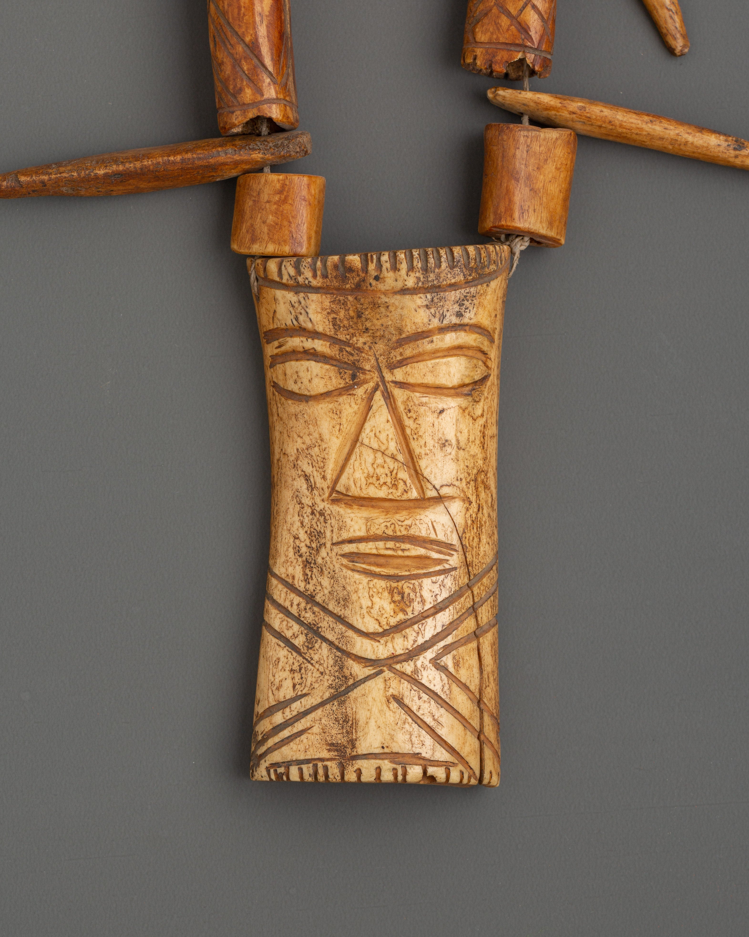 Hand-Carved Ethical Bone Mala Necklace | Ritual Mala with Tribal Face Pendant