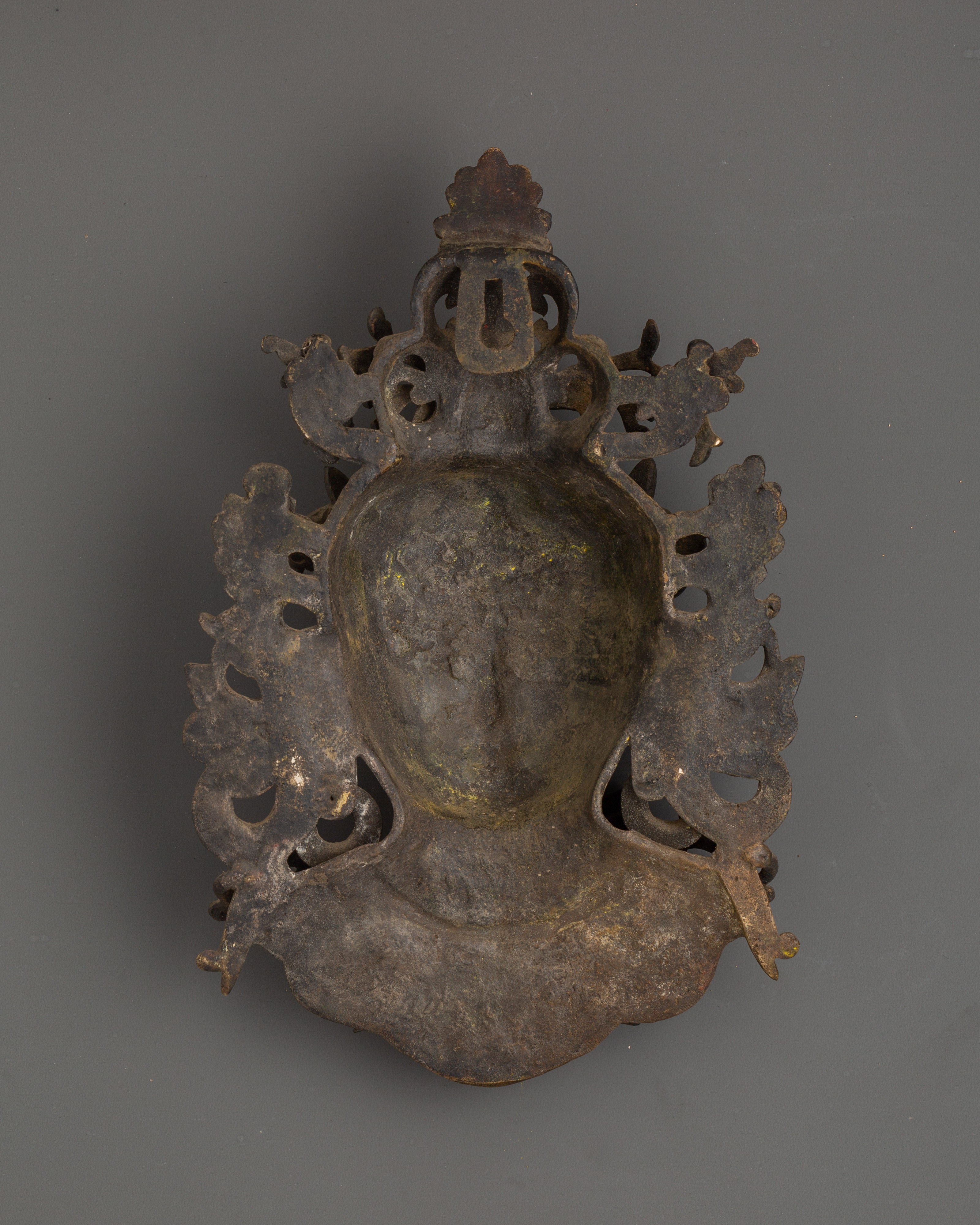 Green Tara Brass Wall Hanging | Sacred Face Mask for Altar or Home