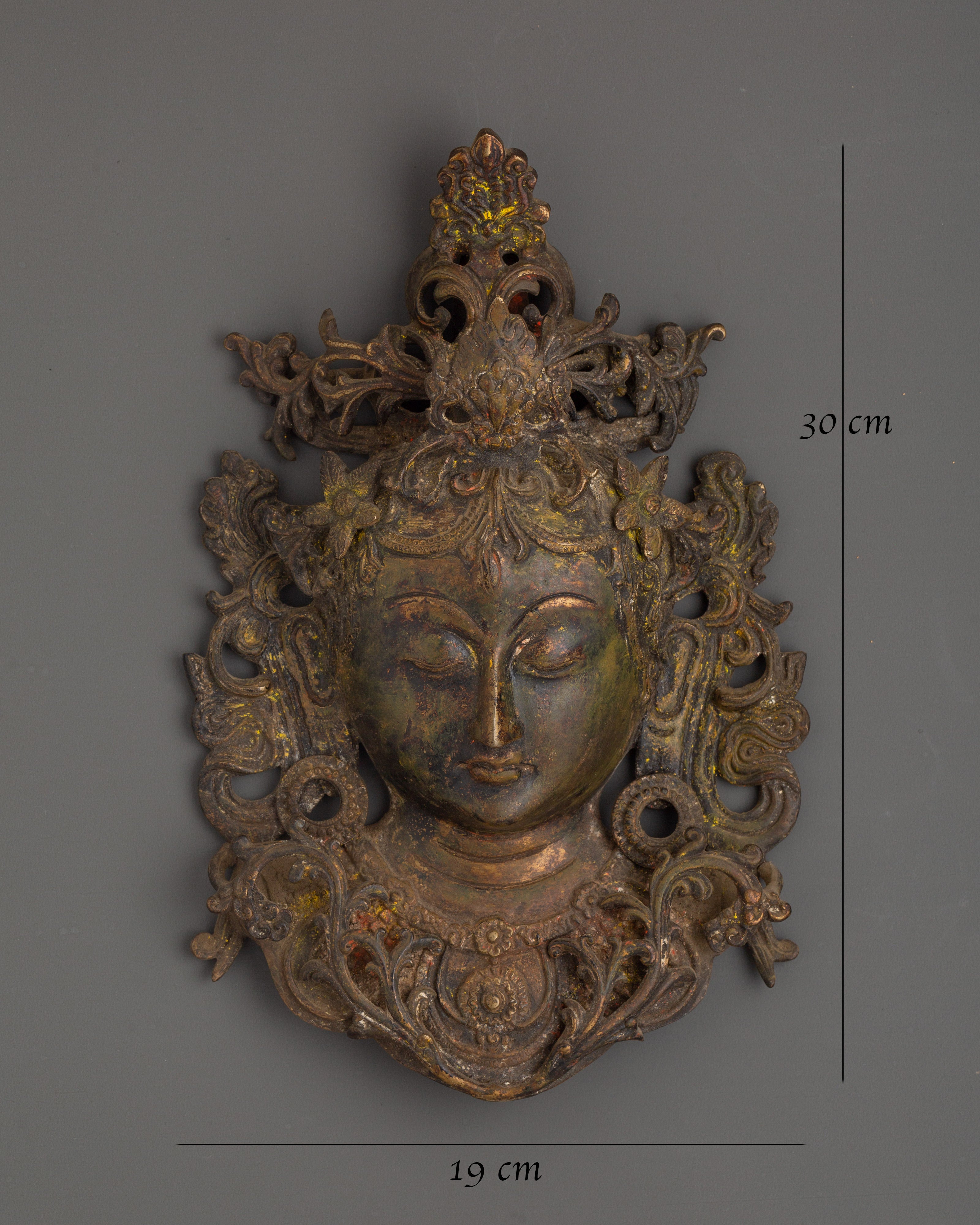 Green Tara Brass Wall Hanging | Sacred Face Mask for Altar or Home