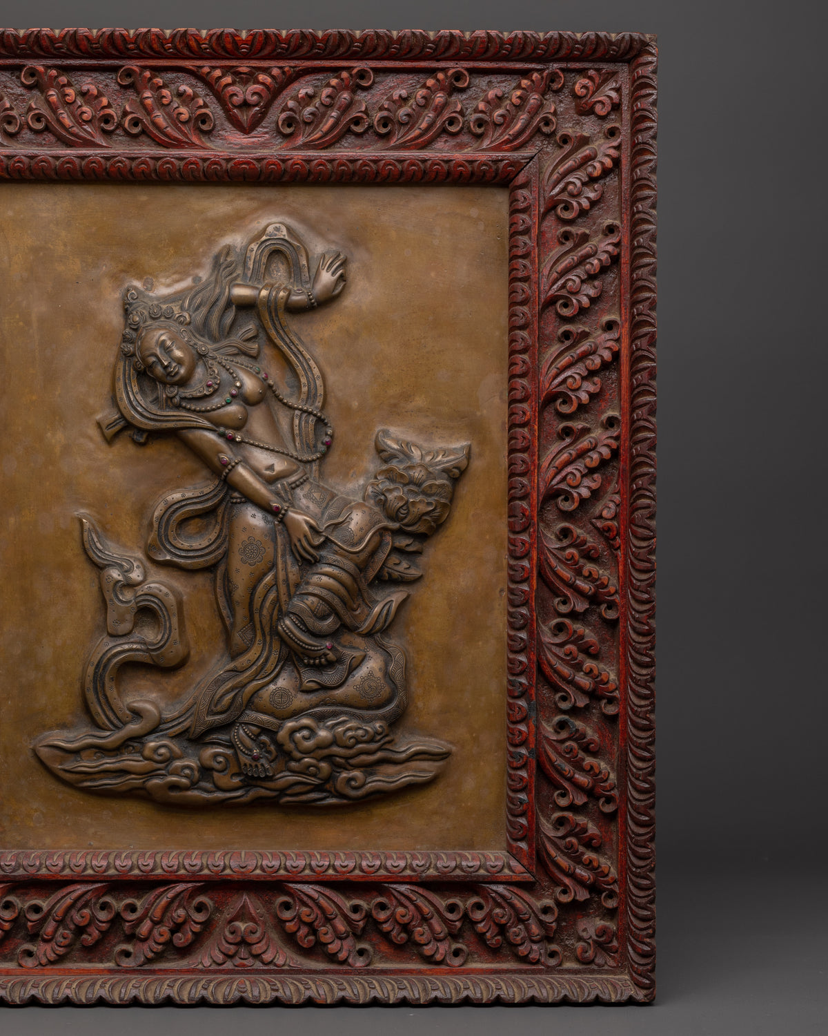 Dancing Deity Brass Wall Hanging | Sacred Art with Carved Frame