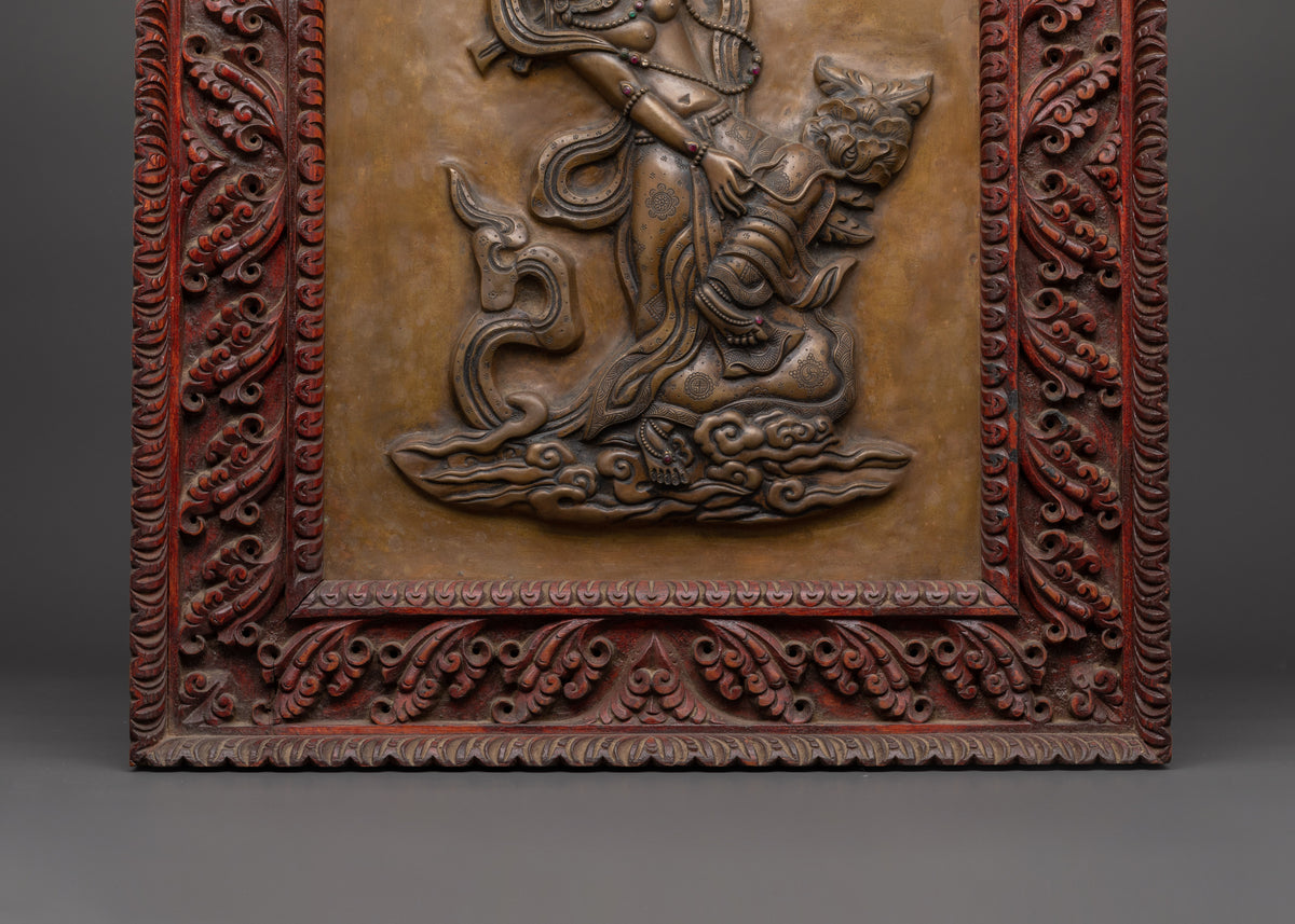 Dancing Deity Brass Wall Hanging | Sacred Art with Carved Frame