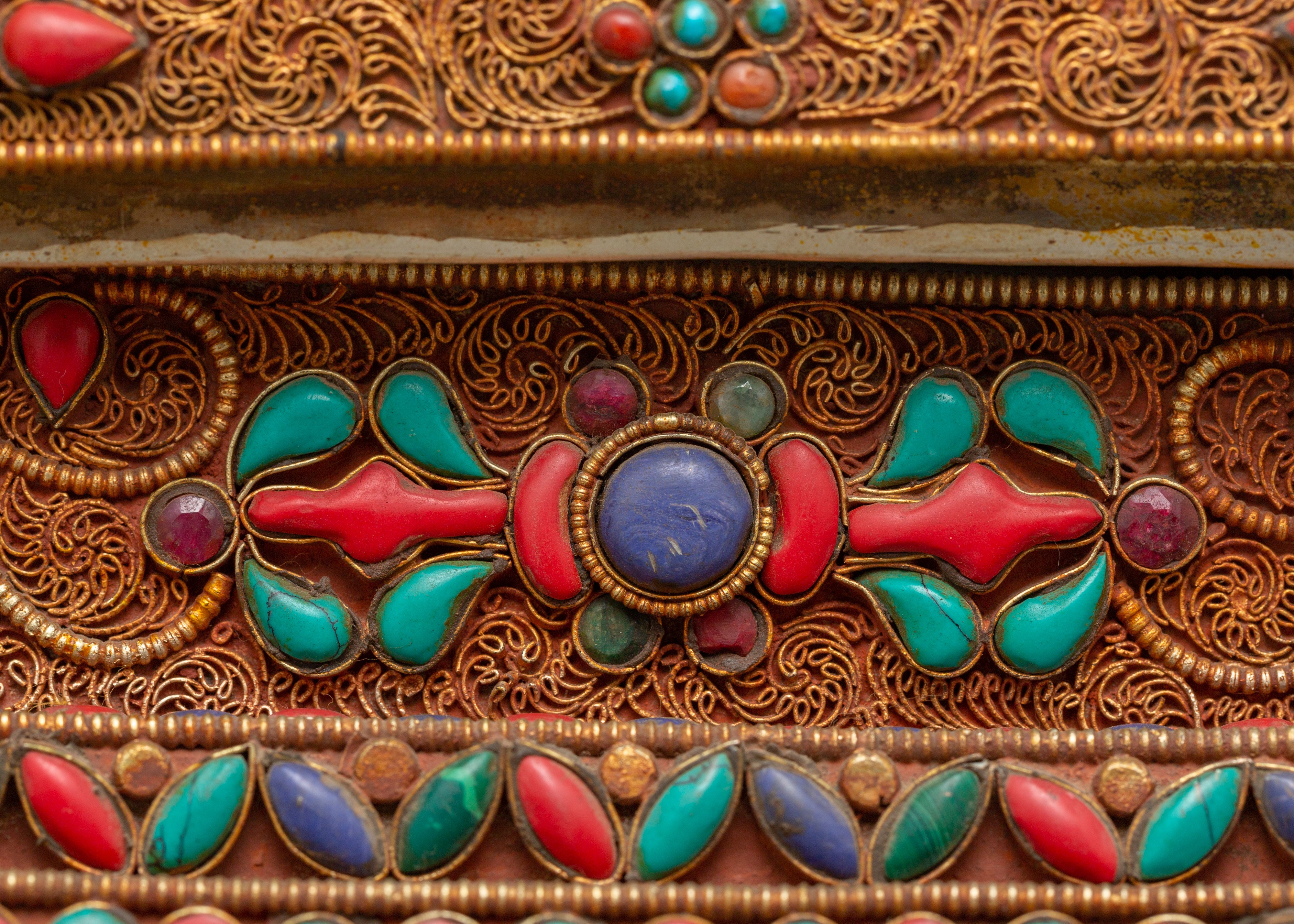 Copper Buddhist Chorten with Turquoise and  Coral | Spiritual Symbol of Peace