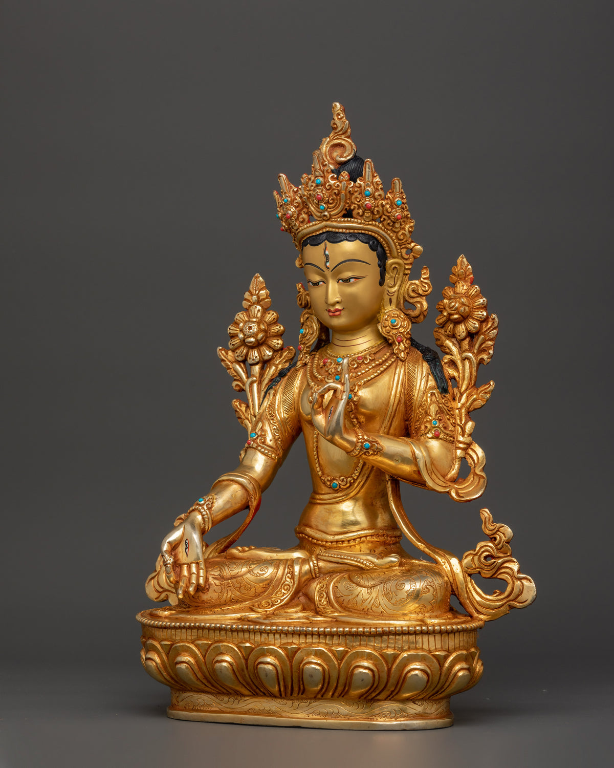Handcrafted Copper Body White Tara Statue | Goddess of Compassion