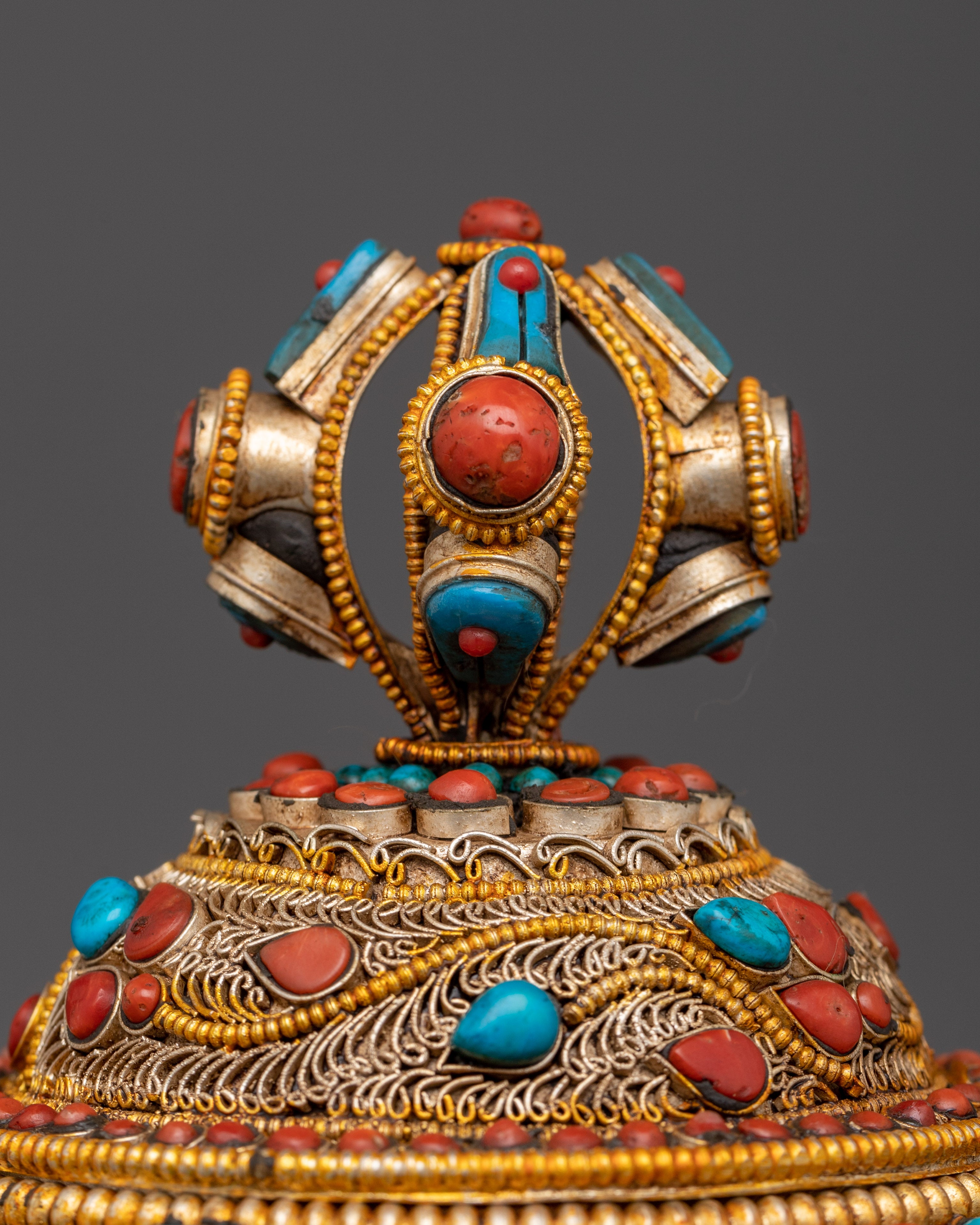 Beautiful Tibetan Rice Pot  with Stones Floral Motifs | Ideal for Altar, Decor, and Rituals