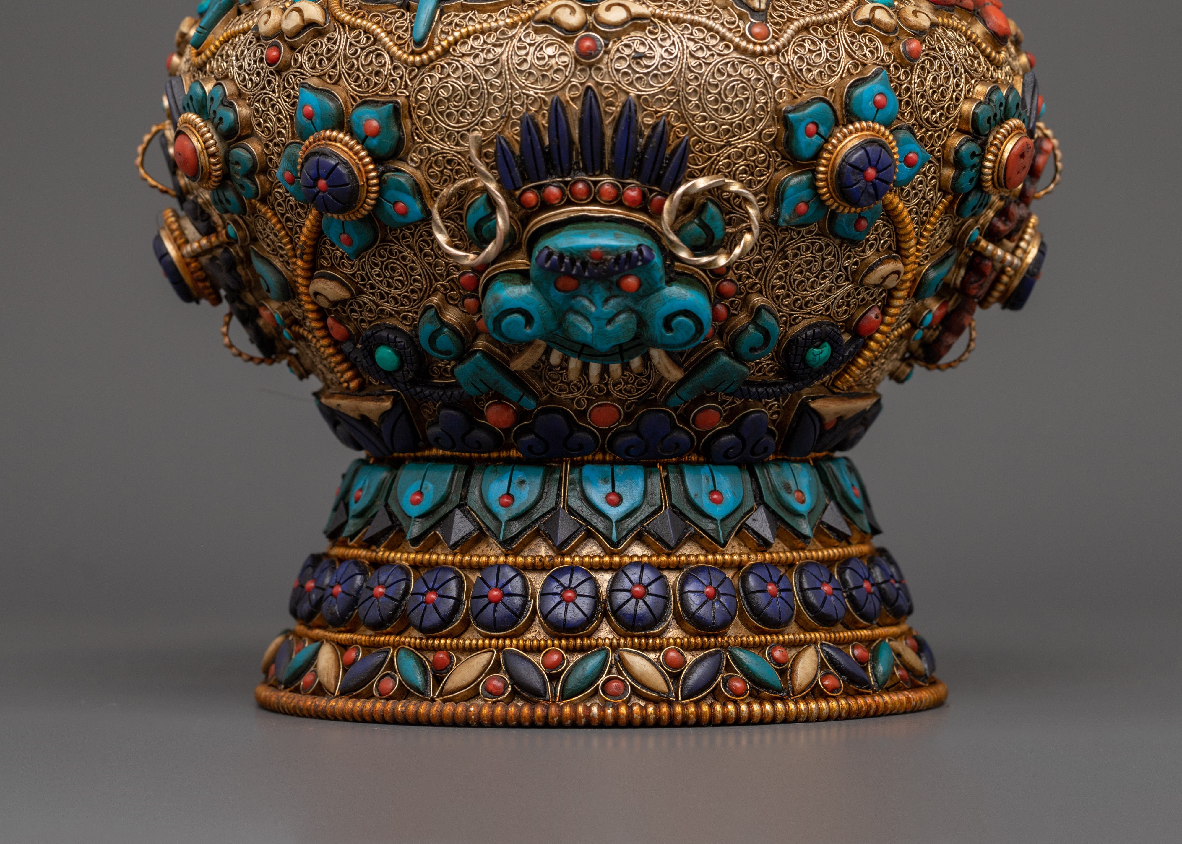 Tibetan Rice Bowl with Coral | Buddhist Altar Offering Bowl Decor