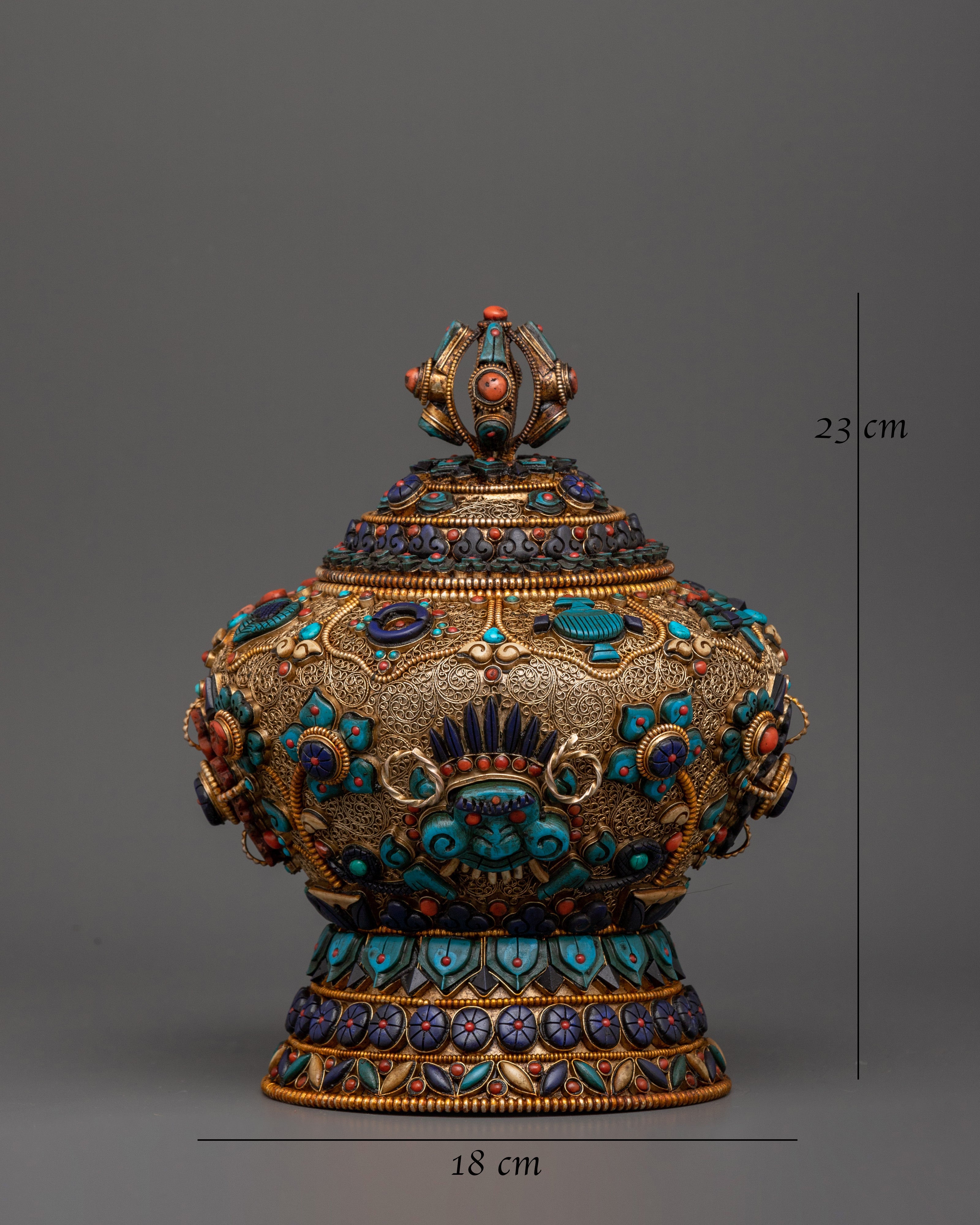 Tibetan Rice Bowl with Coral | Buddhist Altar Offering Bowl Decor