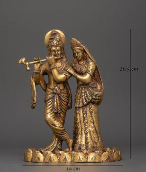 Brass Radha Krishna Statue | Hindu Deity Sculpture for Home Temple & Sacred Decor