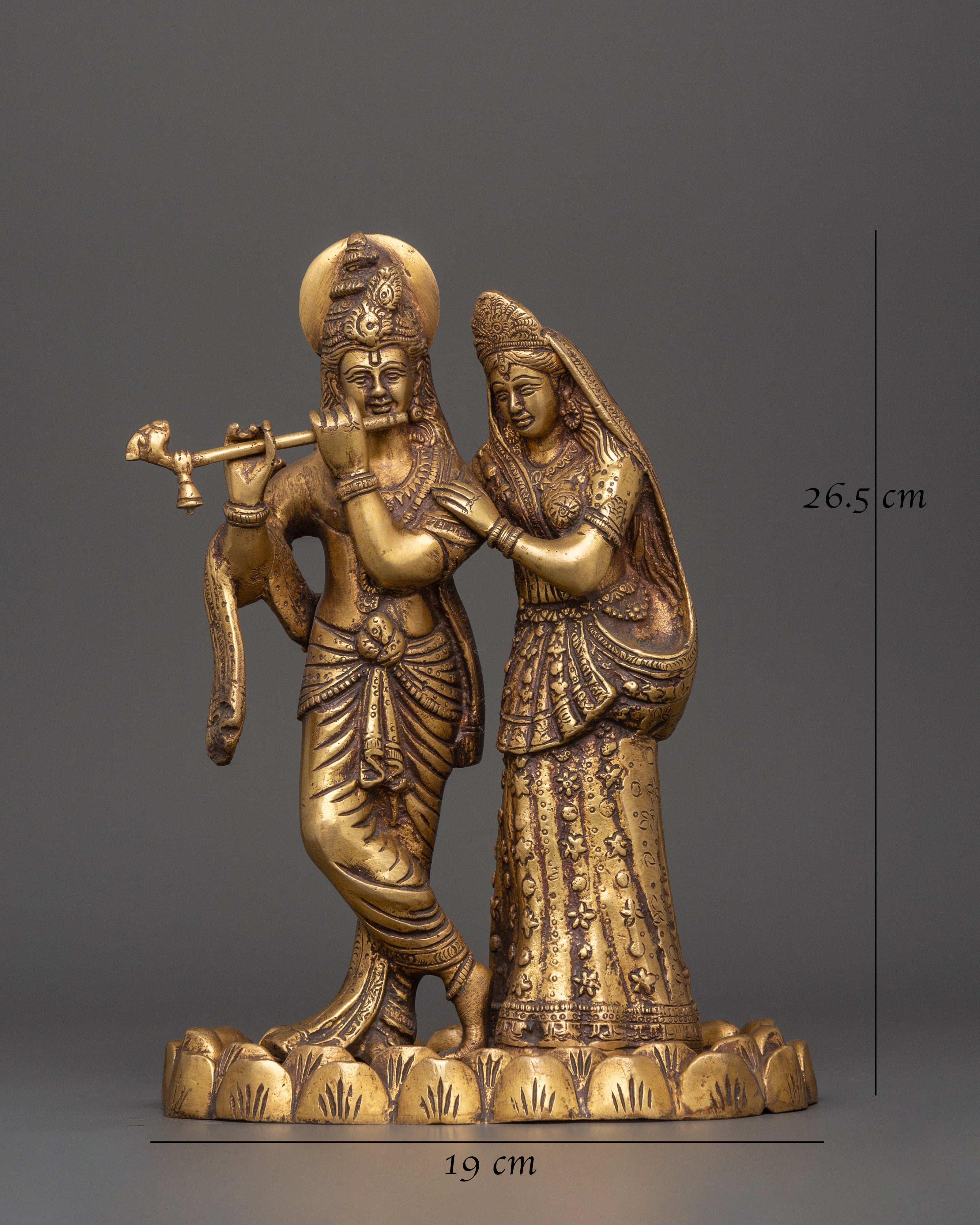 Brass Radha Krishna Statue | Hindu Deity Sculpture for Home Temple & Sacred Decor