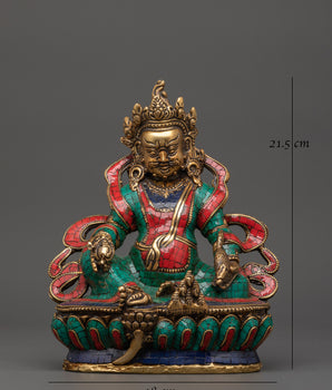 Brass Dzambhala Statue with Coral | Buddhist Altar Decor