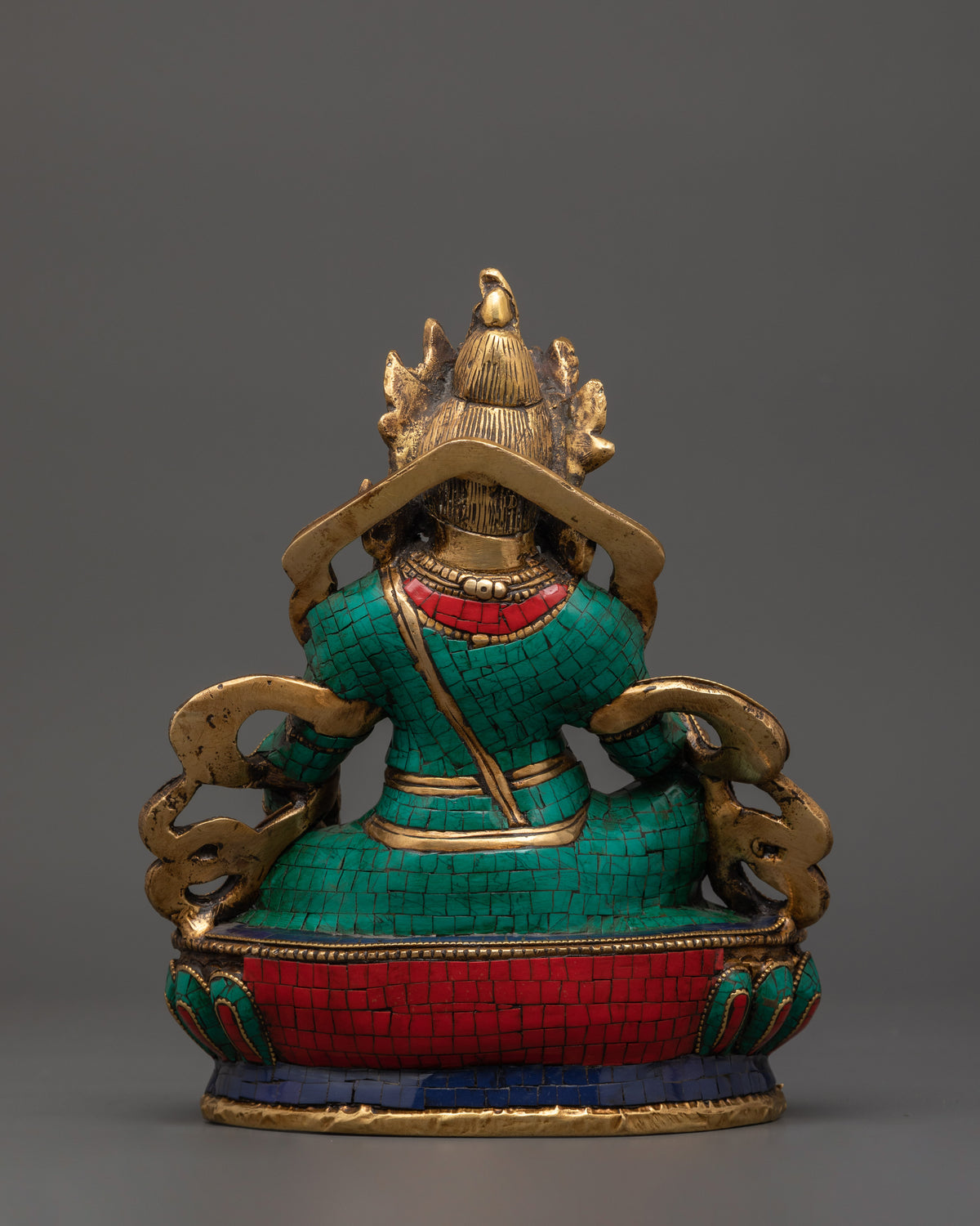 Brass Dzambhala Statue with Coral | Buddhist Altar Decor