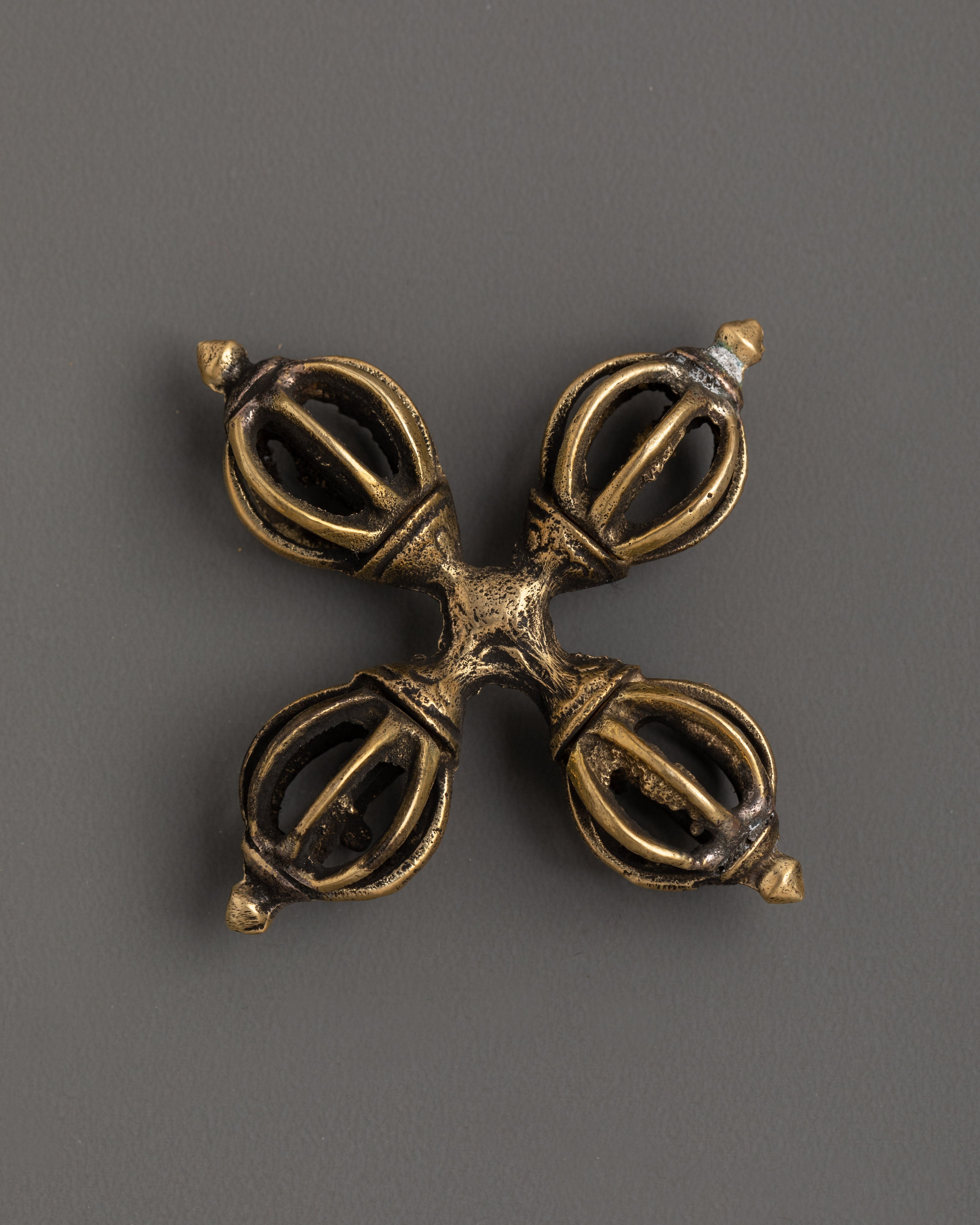 Brass Double Dorje Symbol of Protection | Tibetan Tantric Artifact