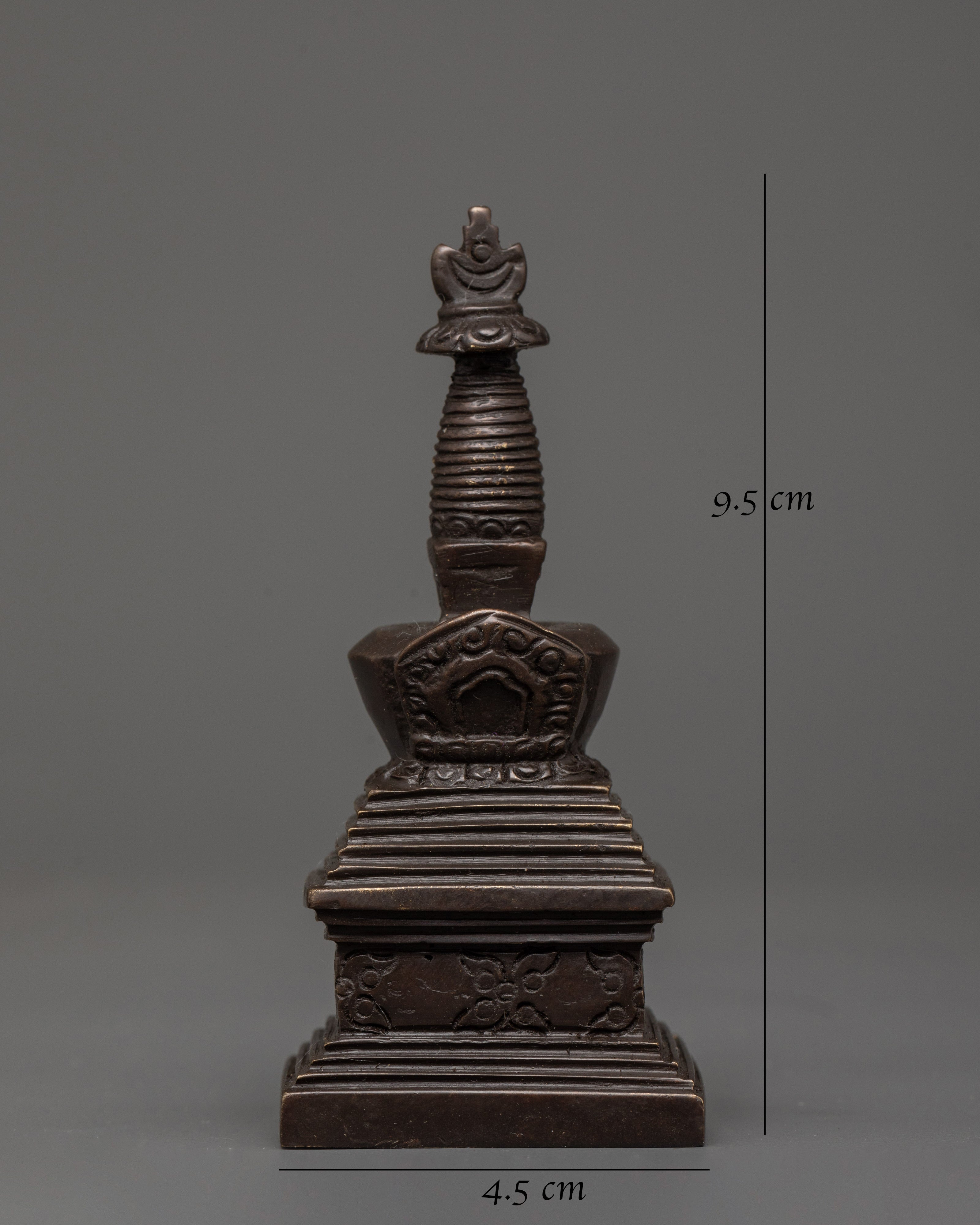 Handcrafted Oxidized Brass Tibetan Stupa | Religious Decorative Buddhist Shrine