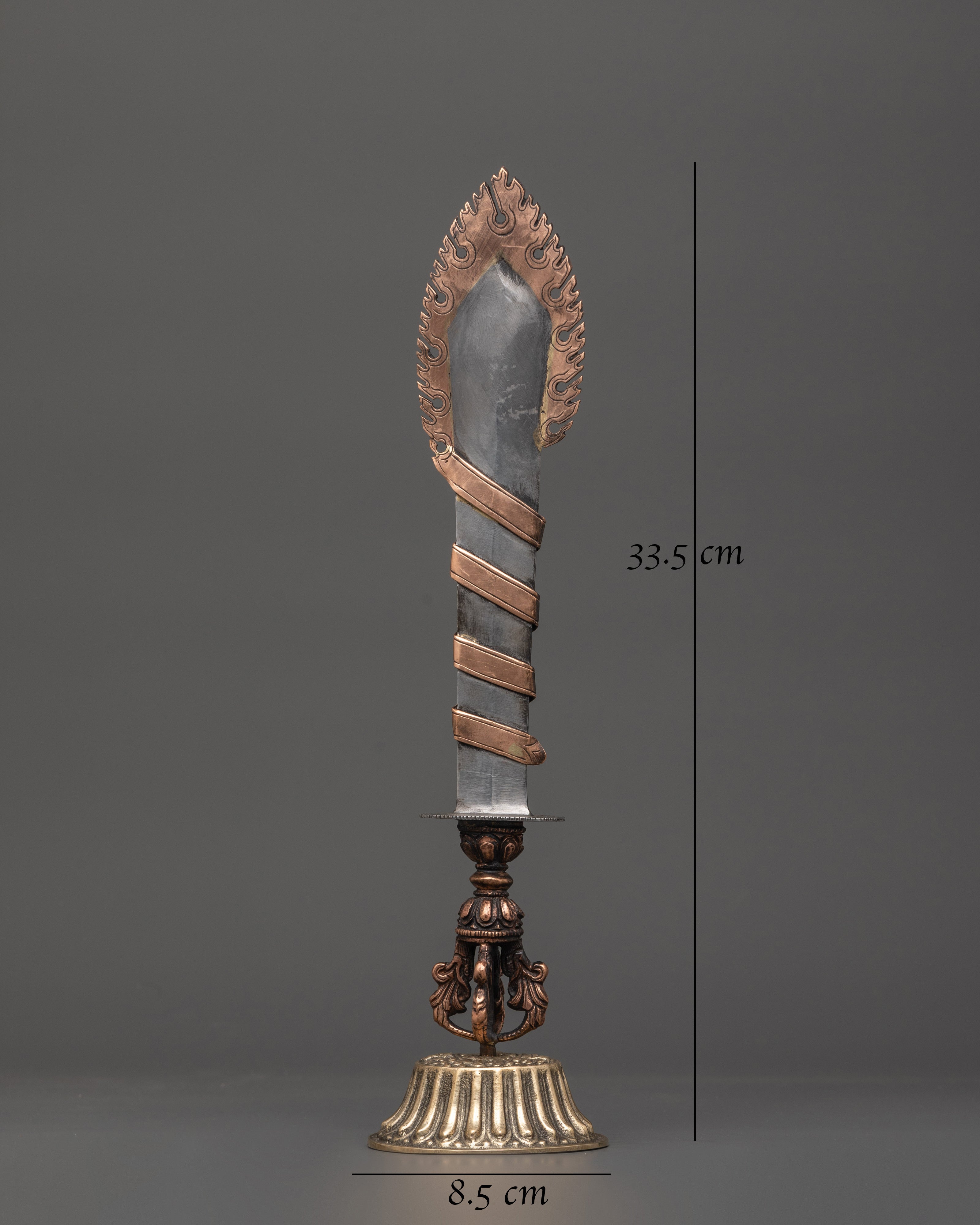 Tibetan Ritual Sword | Iron & Copper Altar Weapon with Brass Stand