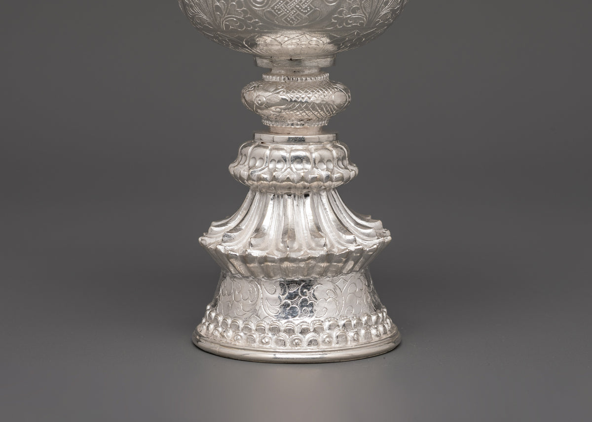 Buddhist Butter Lamp Offering Set | Silver Tibetan Ritual Lamp